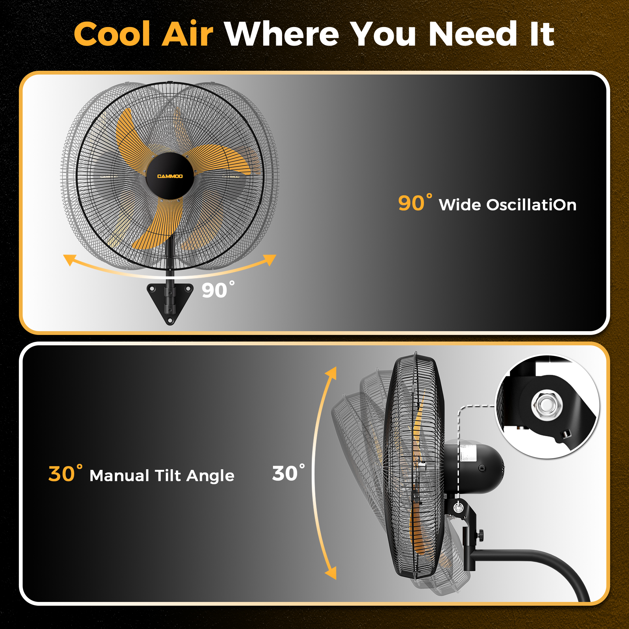 Cammoo 20 inch Wall Mount Fan Oscillating