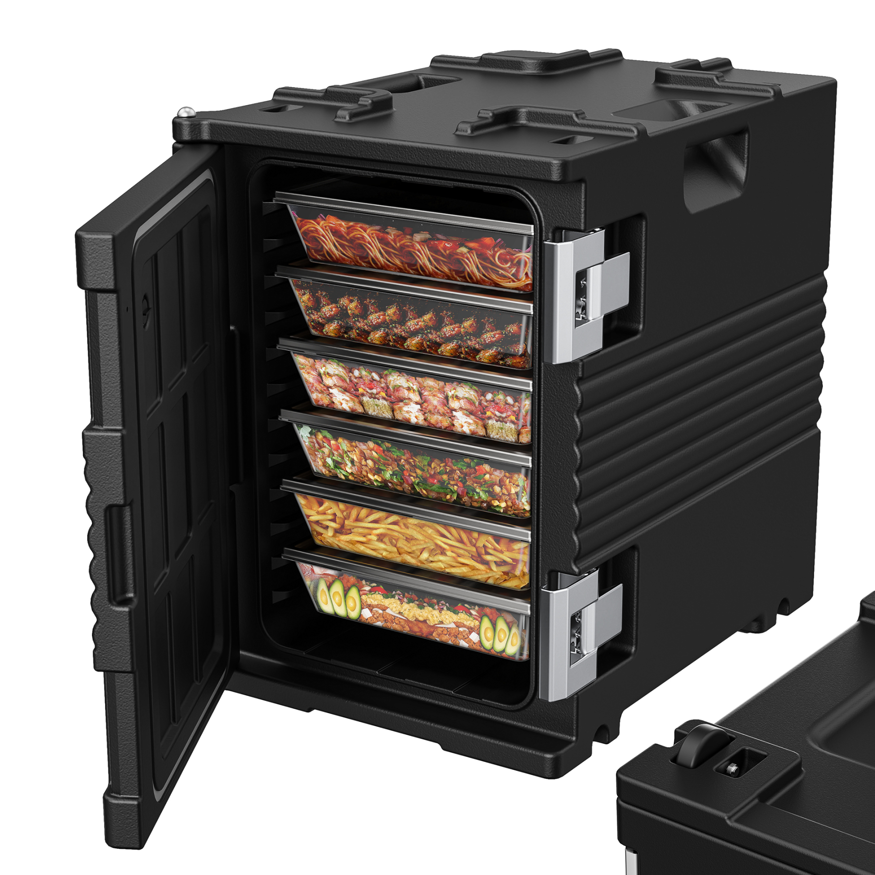 95Qt Food Warmer with Wheels, 304 Stainless Steel Latch and Door Shaft, Catering Food Warmers for Parties, LLDPE Insulated Food Carrier for 6 Full-Size Pans (NOT Included), Hot Boxes for Catering