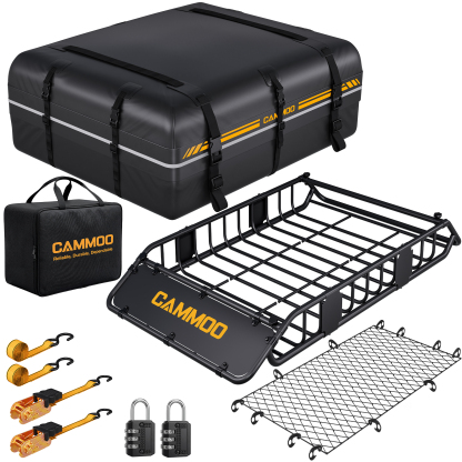 CAMMOO 54"x34" Roof Rack Basket, Removable Fairing & Support Bars for Kayaks/Long Gear, 15 Cu.Ft Waterproof Soft Bag+Lock+Net+Strap–200Lbs Capacity Rooftop Cargo Carrier for SUV Truck Camping