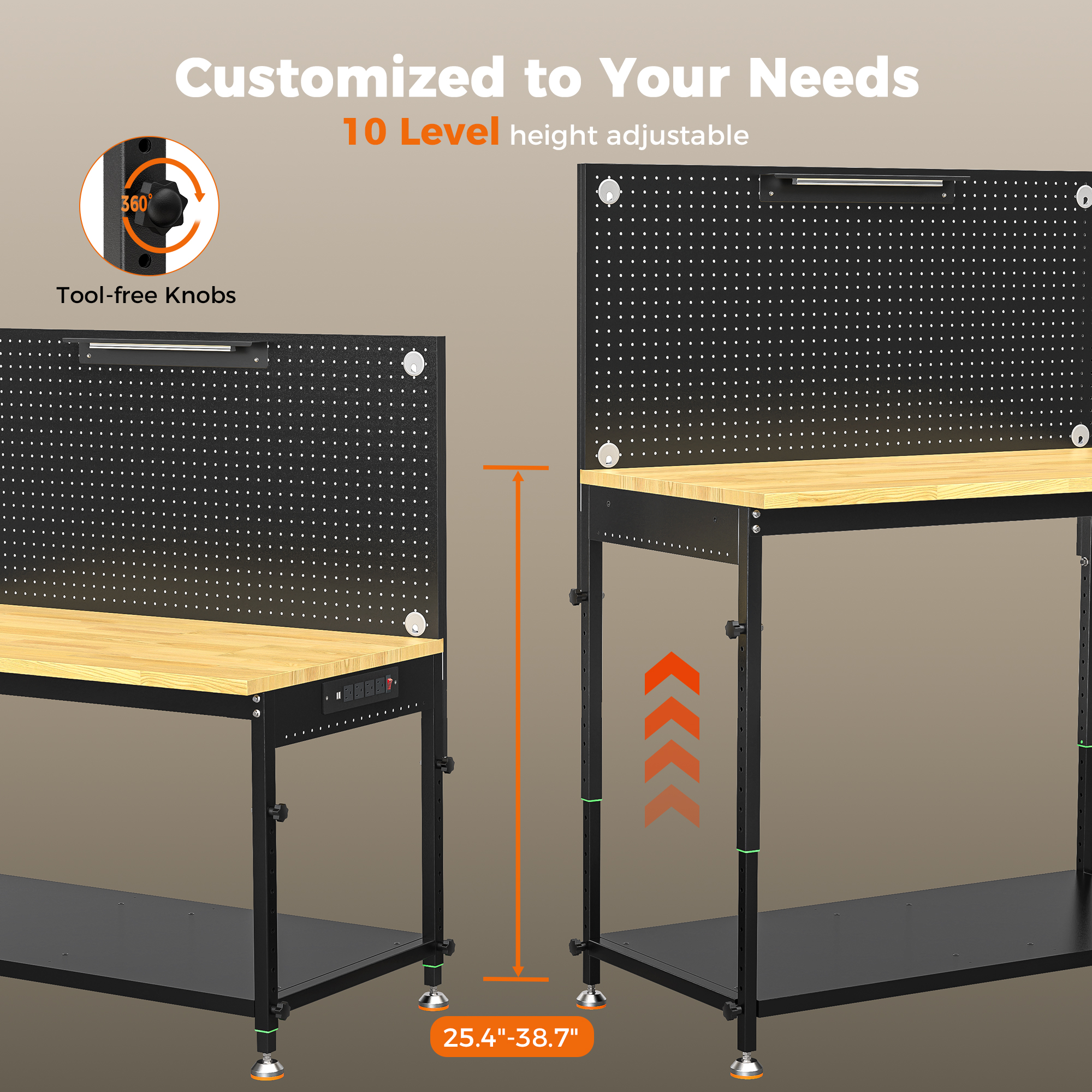 CAMMOO 48" Multifunctional Heavy Duty Workbench for Garage with Pegboard, 2000LBS Load,Adjustable Worktable,Storage Shelf,LED Light, Built-in Power Strip