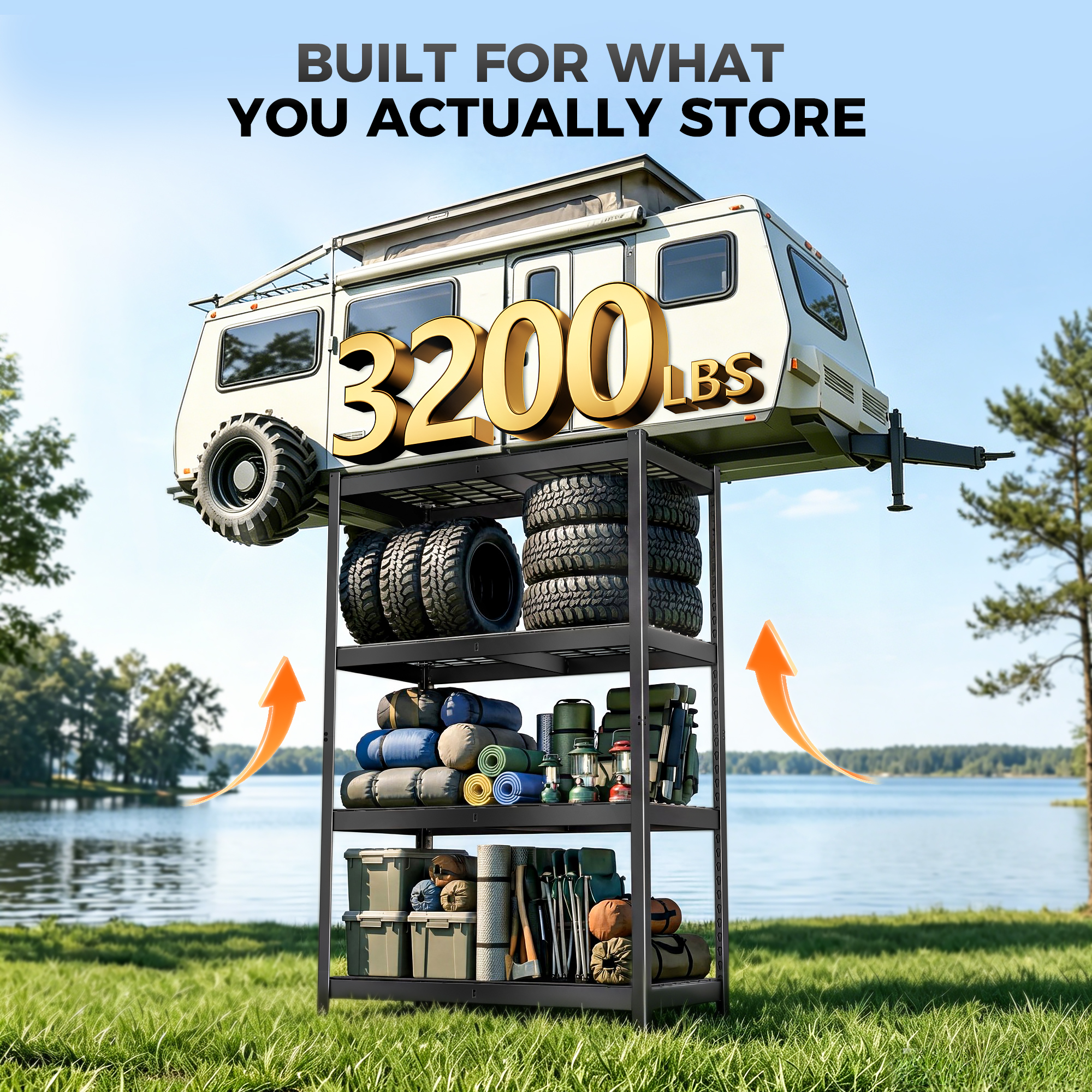 CAMMOO 4-Tier Metal Garage Storage Shelves, 40"W x 20"D x 60"H, 3200 lbs Capacity (2-Pack)
