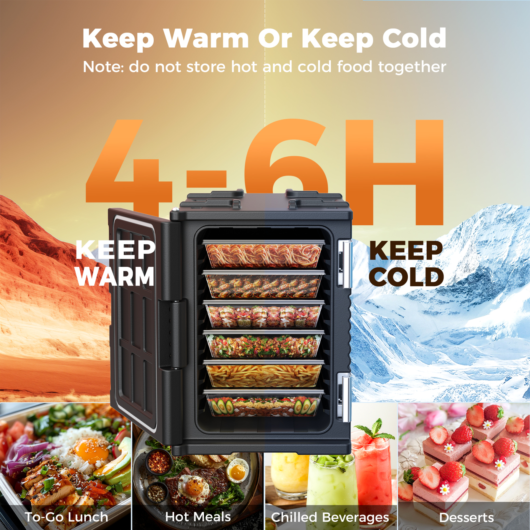 95Qt Food Warmer with Wheels, 304 Stainless Steel Latch and Door Shaft, Catering Food Warmers for Parties, LLDPE Insulated Food Carrier for 6 Full-Size Pans (NOT Included), Hot Boxes for Catering