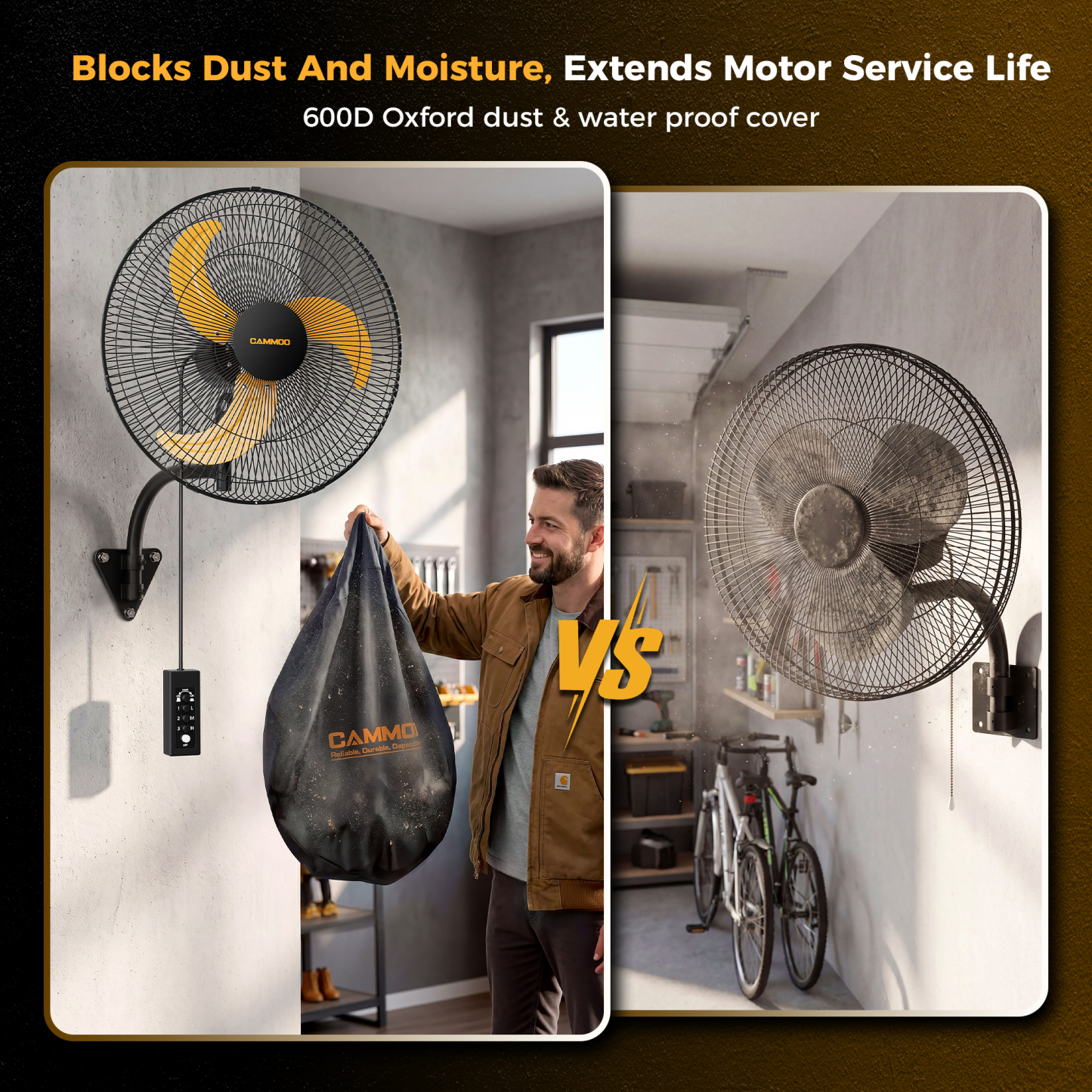 Click to see full view      4+  6 VIDEOS CAMMOO 18 Inch Wall Mount Fan Oscillating, 600D Oxford Cover & Wired Remote