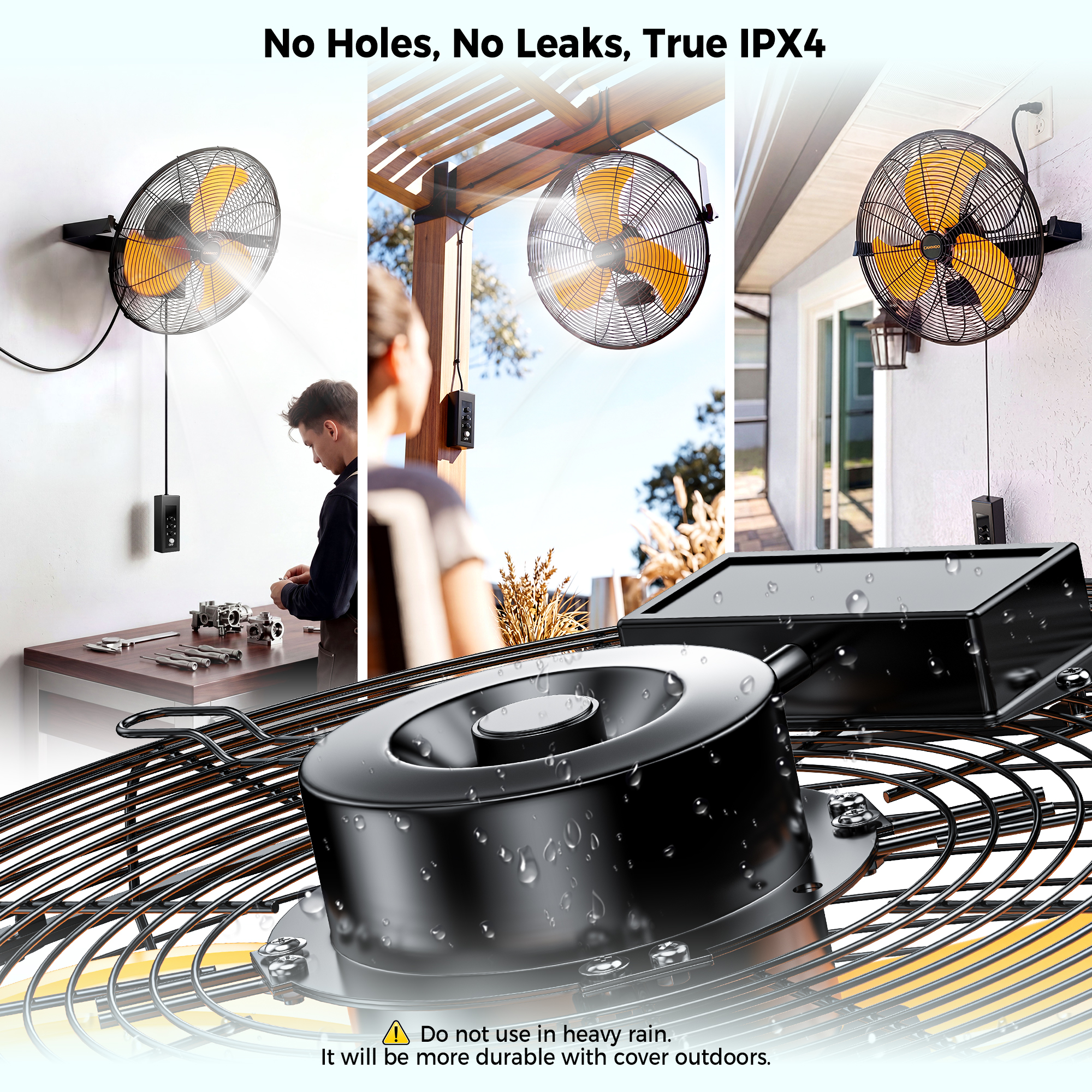 CAMMOO 18 Inch Wall Mount Fan with 600D Oxford Cover, IPX4 Waterproof | Outdoor Fans for Patios, Extended 3.3ft Wired Remote and 6.6ft Power Cord, 3-Speed High Velocity Wall Fan for Garage, 2 Pack