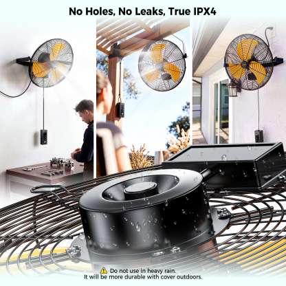 CAMMOO 18 Inch Wall Mount Fan with 600D Oxford Cover, IPX4 Waterproof | Outdoor Fans for Patios, Extended 3.3ft Wired Remote and 6.6ft Power Cord, 3-Speed High Velocity Wall Fan for Garage, 2 Pack