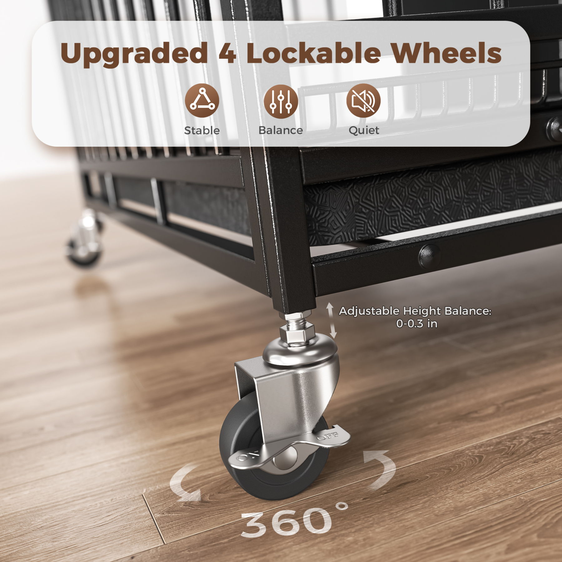 CAMMOO 48" Heavy Duty Dog Crate Cage with 4 Lockable Wheels for Indoor & Outdoor,XL Kennel for Large Dog,Max Load 300Lbs