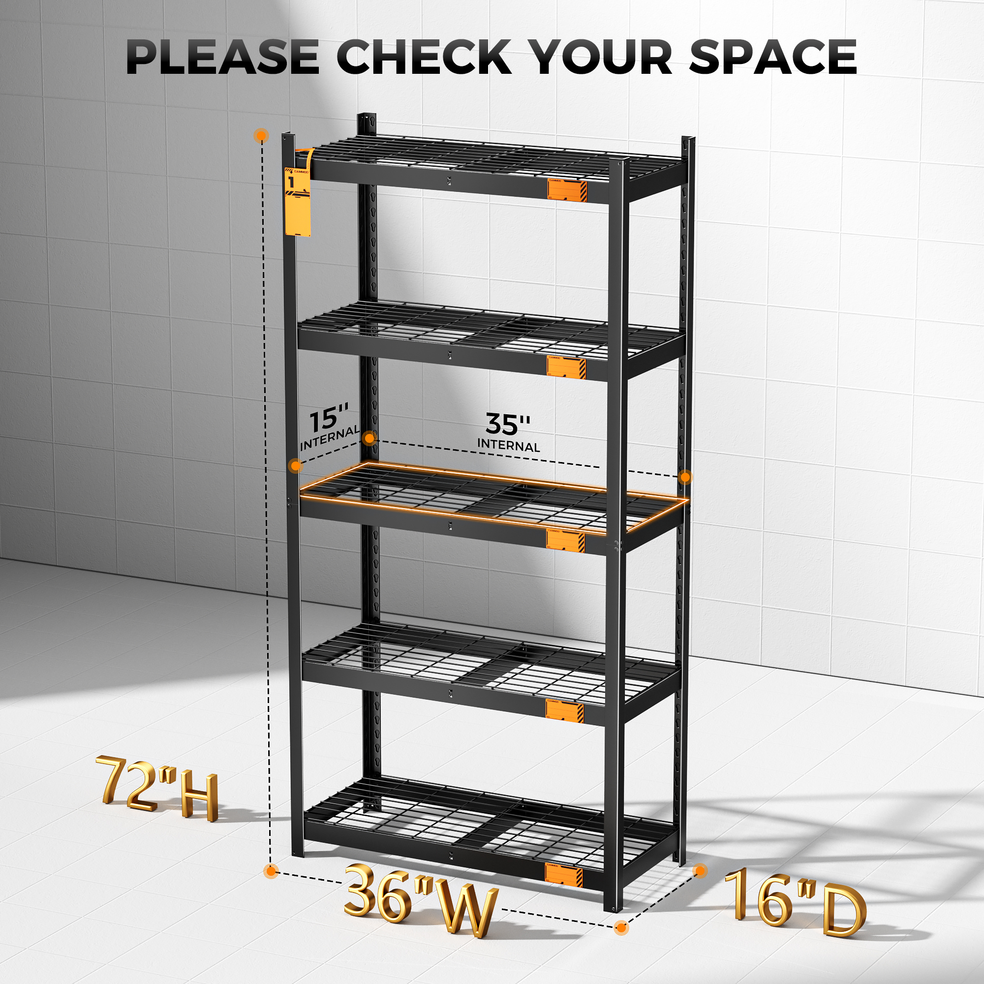 CAMMOO 5-Tier Metal Garage Storage Shelves, 36"W x 16"D x 72"H, 3500 lbs Capacity (2-Pack)