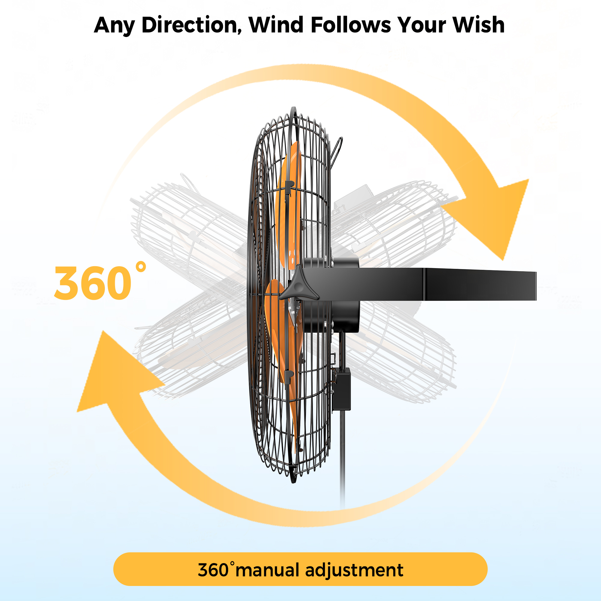 CAMMOO 18 Inch Wall Mount Fan with 600D Oxford Cover, IPX4 Waterproof | Outdoor Fans for Patios, Extended 3.3ft Wired Remote and 6.6ft Power Cord, 3-Speed High Velocity Wall Fan for Garage, 2 Pack