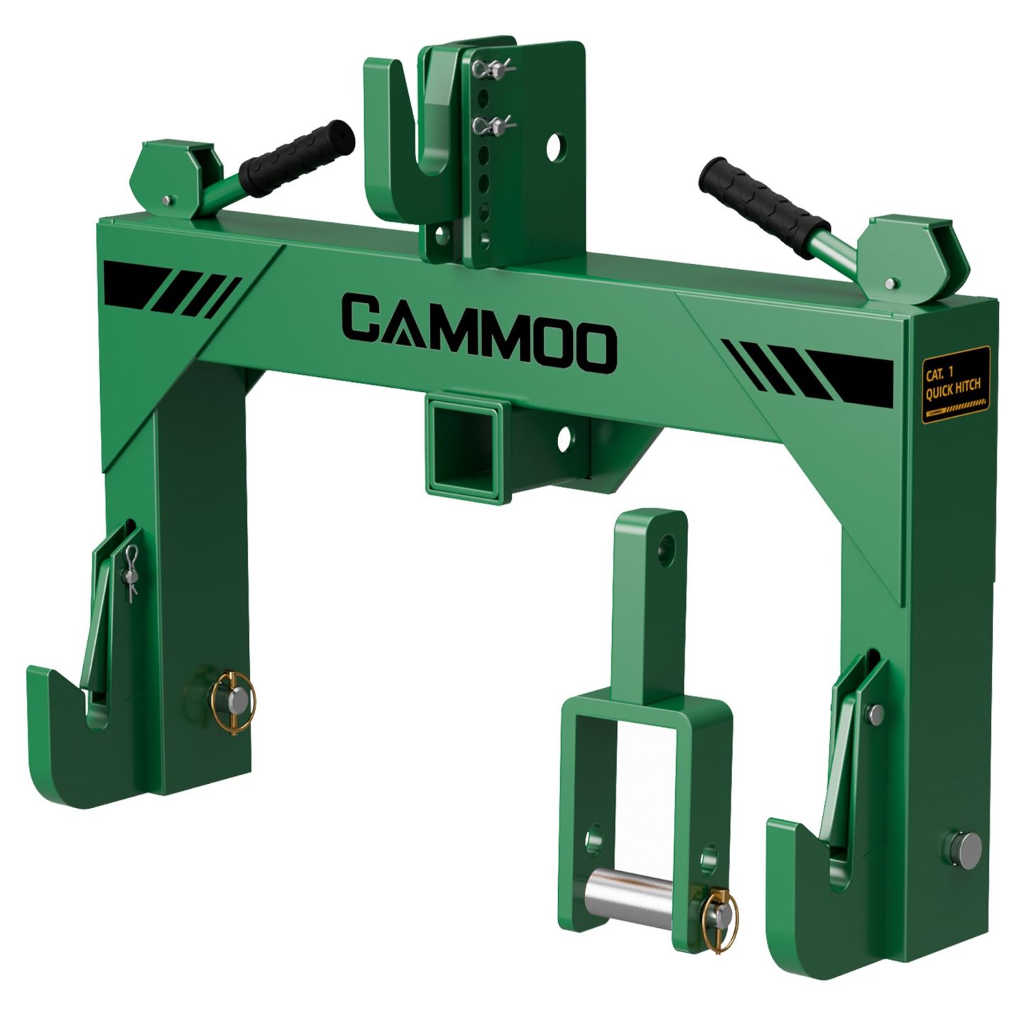 CAMMOO Cat 1 3-Point Quick Hitch with 2" Trailer Hitch Receiver, No Bushing Required Heavy Duty Tractor Accessories and Towing Hitch, 3000 lbs, Green