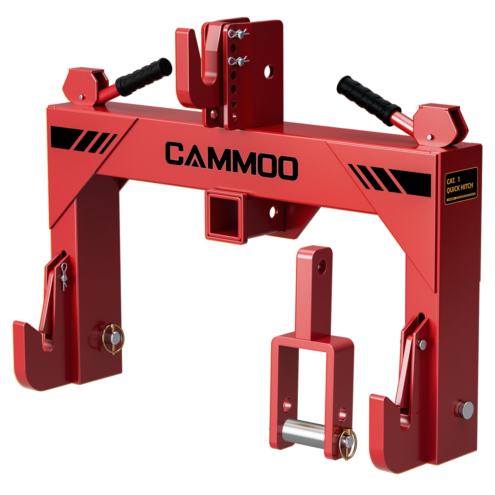 CAMMOO Cat 1 3-Point Quick Hitch with 2" Trailer Hitch Receiver, No Bushing Required Heavy Duty Tractor Accessories and Towing Hitch, 3000 lbs, Red