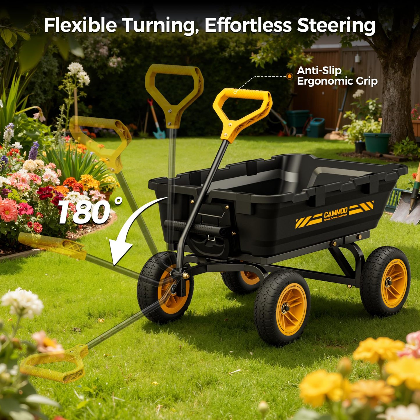 CAMMOO 900lbs Utility Heavy-Duty Garden Dump Cart Wagon DIY Expandable Capacity Over 4 Cu.Ft with 10" NO-FLAT TIRES for Landscaping Gardening