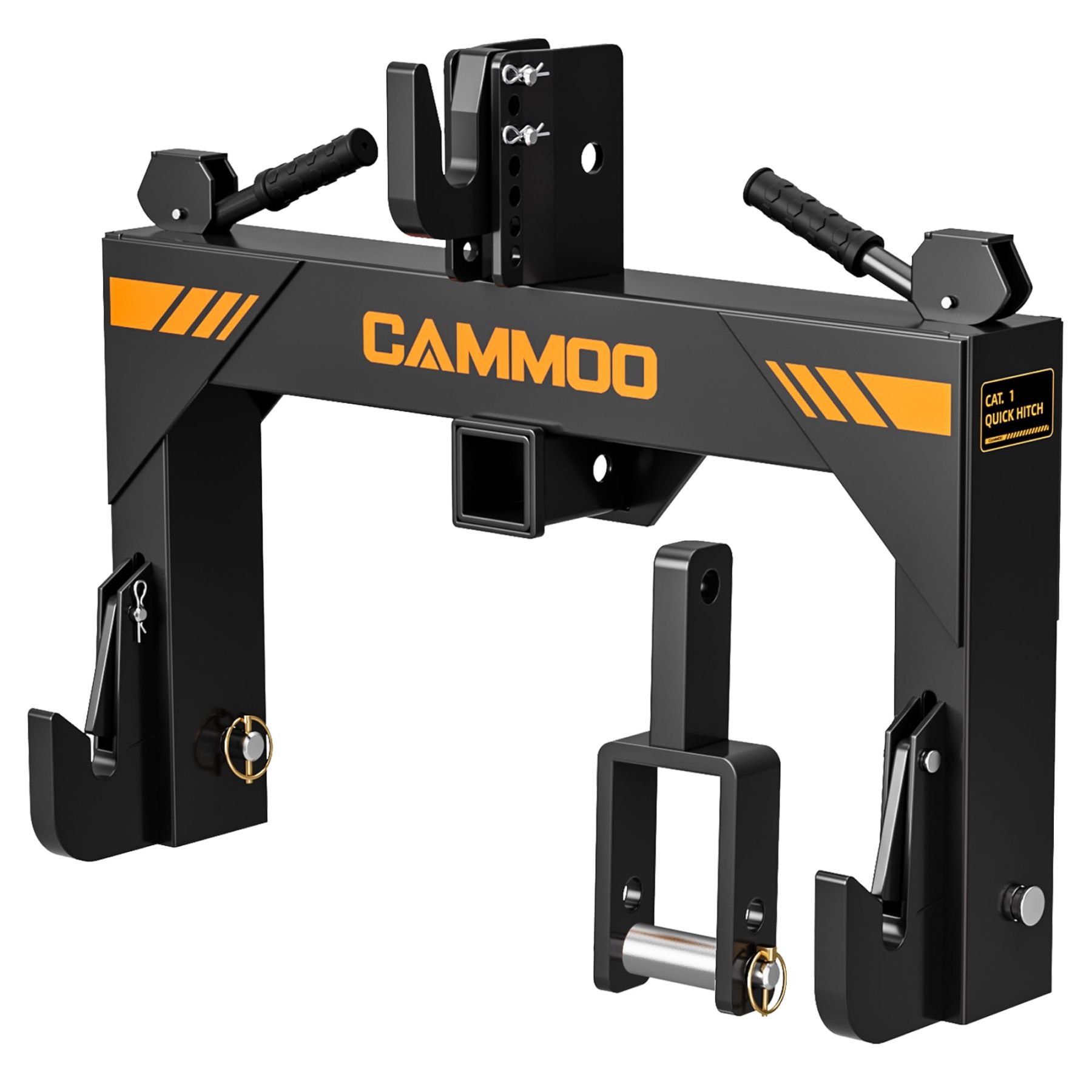 CAMMOO Cat 1 3-Point Quick Hitch with 2" Trailer Hitch Receiver, No Bushing Required Heavy Duty Tractor Accessories and Towing Hitch, 3000 lbs, Black