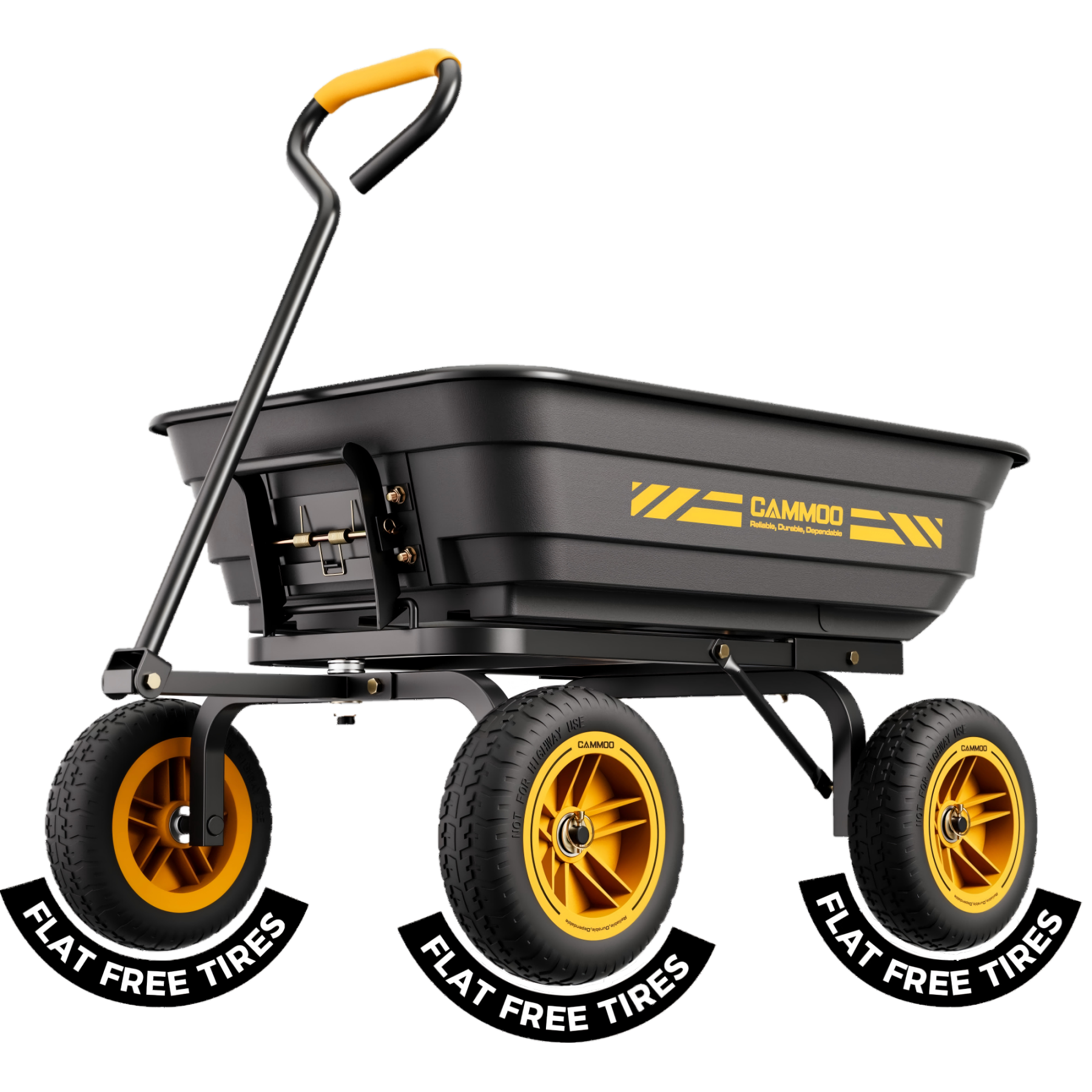 CAMMOO 600 lbs Heavy Duty Garden Dump Cart, 4 Cu. Ft. Utility Wagon with 10" No-Flat Tires, Quick-Release Dumping for Yard, Lawn, Landscaping & Gardening
