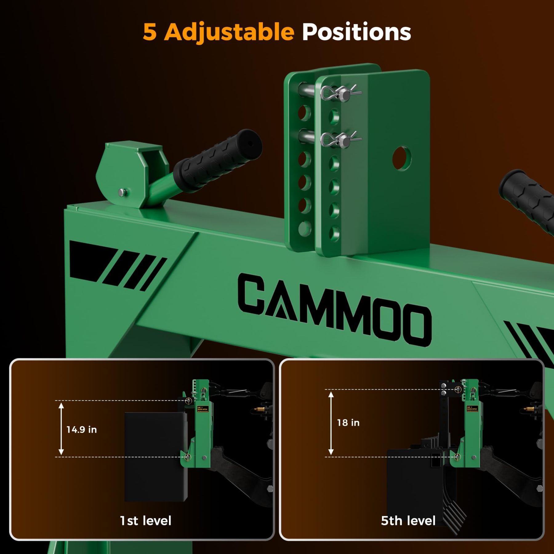 CAMMOO Cat 1 3-Point Quick Hitch with 2" Trailer Hitch Receiver, No Bushing Required Heavy Duty Tractor Accessories and Towing Hitch, 3000 lbs, Green