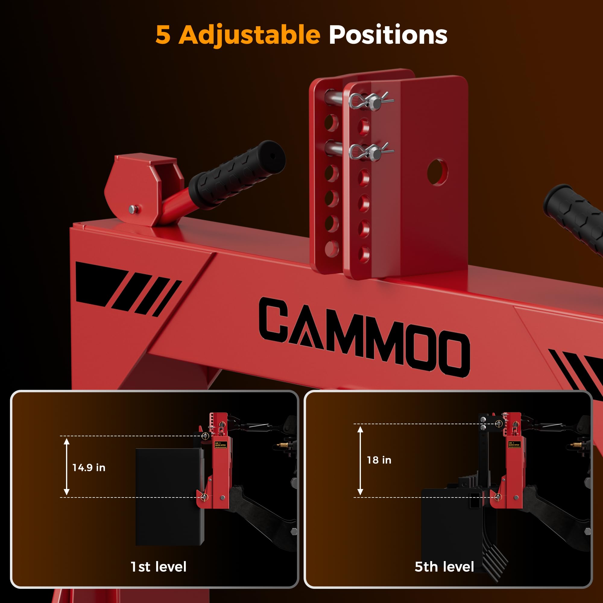 CAMMOO Cat 1 3-Point Quick Hitch with 2" Trailer Hitch Receiver, No Bushing Required Heavy Duty Tractor Accessories and Towing Hitch, 3000 lbs, Red