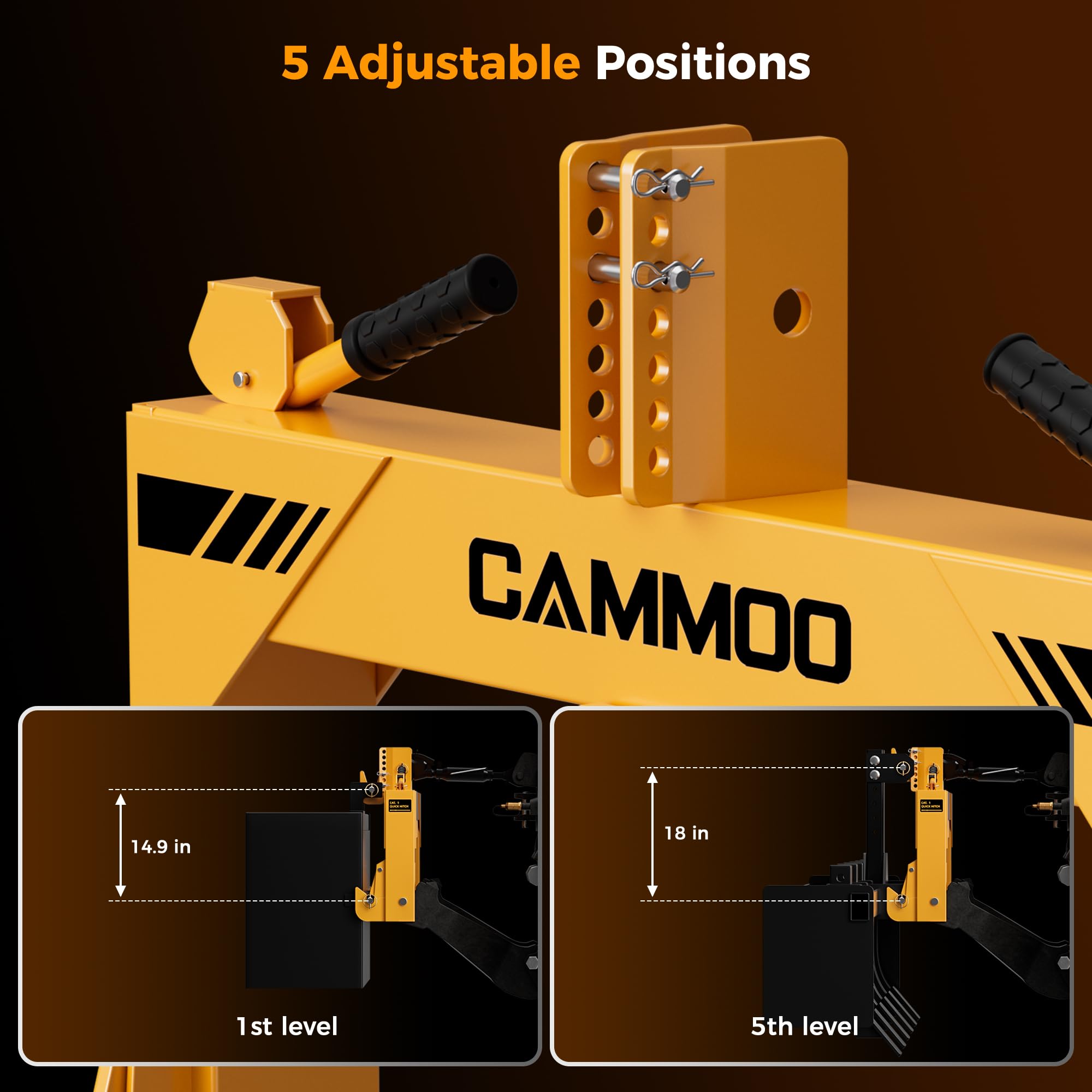 CAMMOO Cat 1 3-Point Quick Hitch with 2" Trailer Hitch Receiver, No Bushing Required Heavy Duty Tractor Accessories and Towing Hitch, 3000 lbs, Yellow