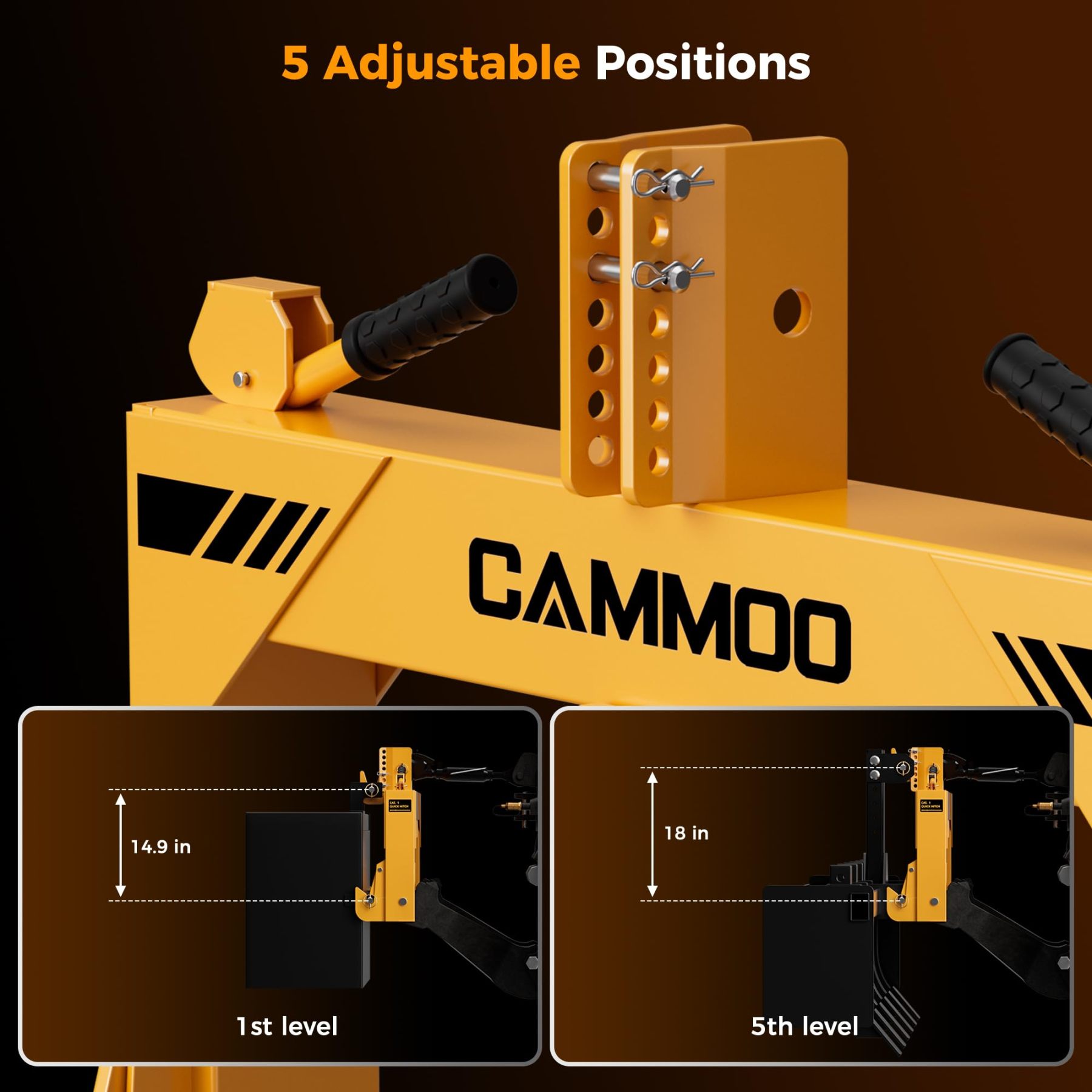 CAMMOO Cat 1 3-Point Quick Hitch with 2" Trailer Hitch Receiver, No Bushing Required Heavy Duty Tractor Accessories and Towing Hitch, 3000 lbs, Yellow