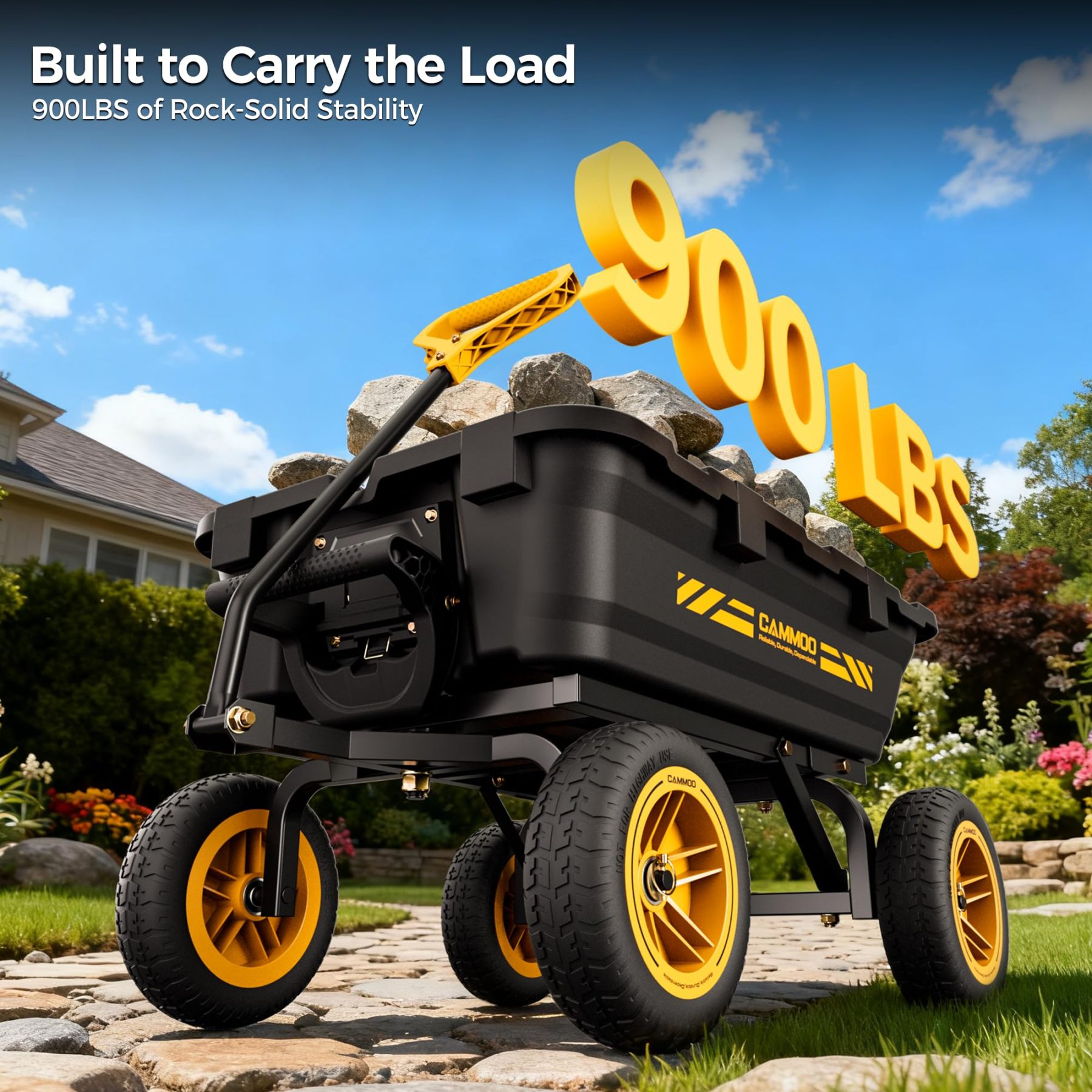 CAMMOO 900lbs Utility Heavy-Duty Garden Dump Cart Wagon DIY Expandable Capacity Over 4 Cu.Ft with 10" NO-FLAT TIRES for Landscaping Gardening