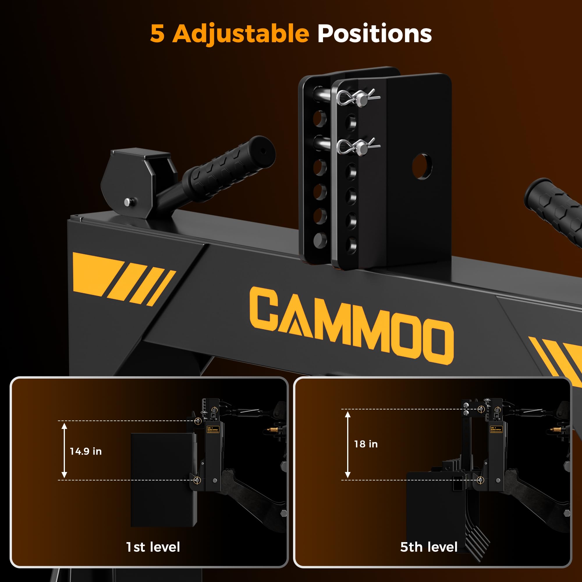 CAMMOO Cat 1 3-Point Quick Hitch with 2" Trailer Hitch Receiver, No Bushing Required Heavy Duty Tractor Accessories and Towing Hitch, 3000 lbs, Black