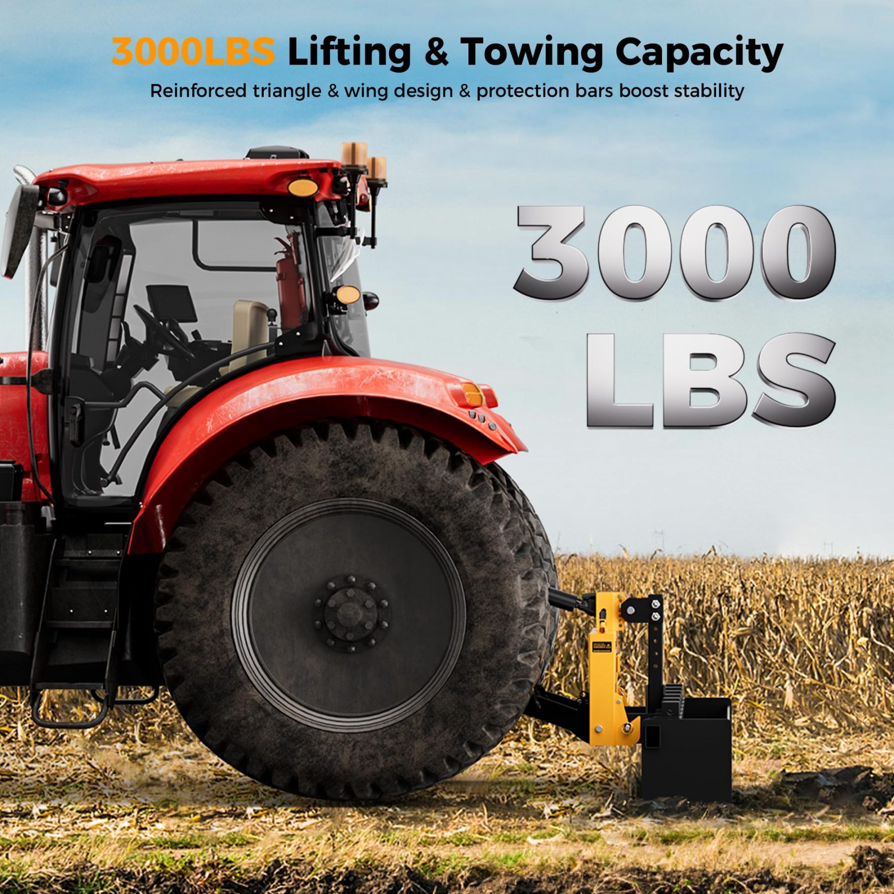 CAMMOO Cat 1 3-Point Quick Hitch with 2" Trailer Hitch Receiver, No Bushing Required Heavy Duty Tractor Accessories and Towing Hitch, 3000 lbs, Yellow