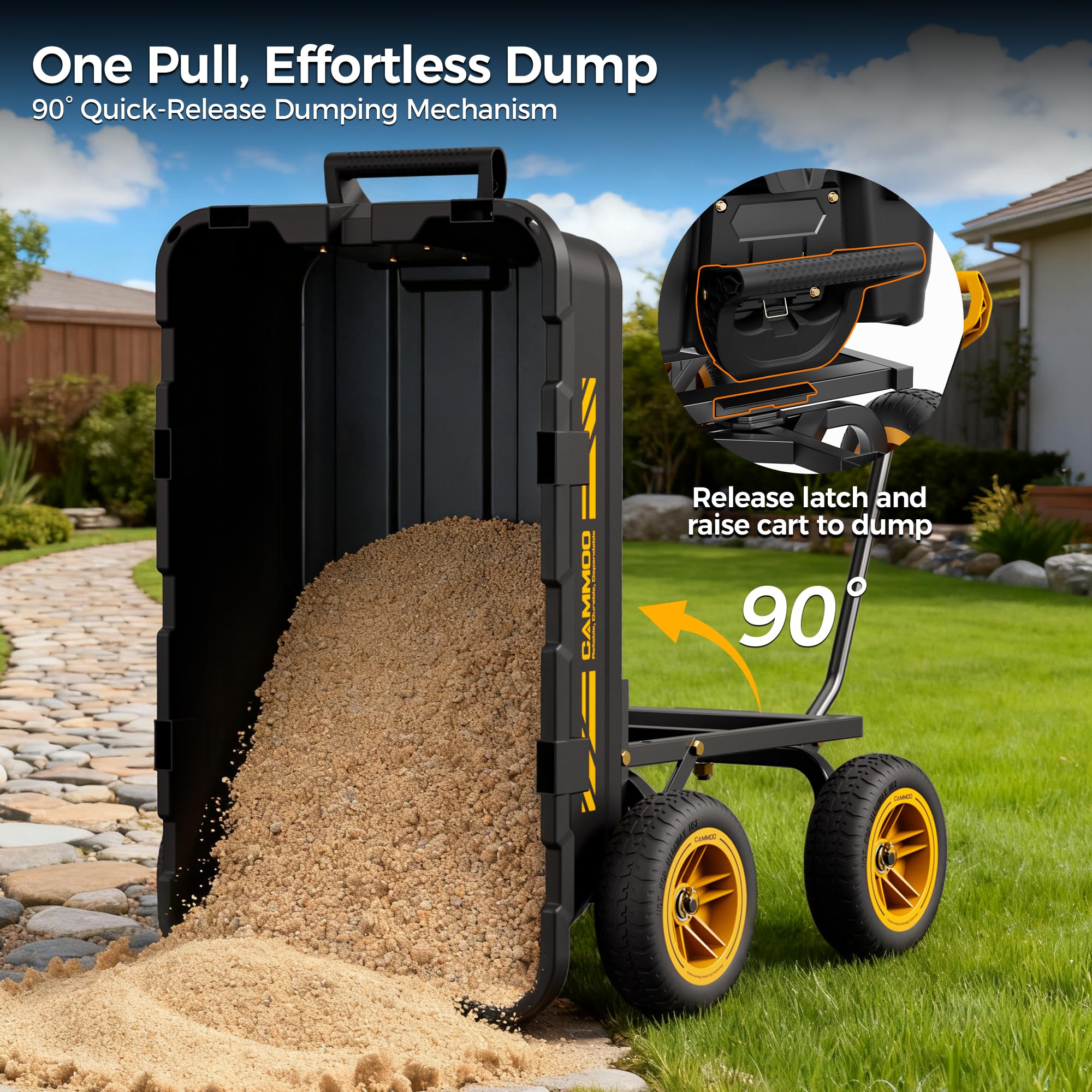 CAMMOO 900lbs Utility Heavy-Duty Garden Dump Cart Wagon DIY Expandable Capacity Over 4 Cu.Ft with 10" NO-FLAT TIRES for Landscaping Gardening