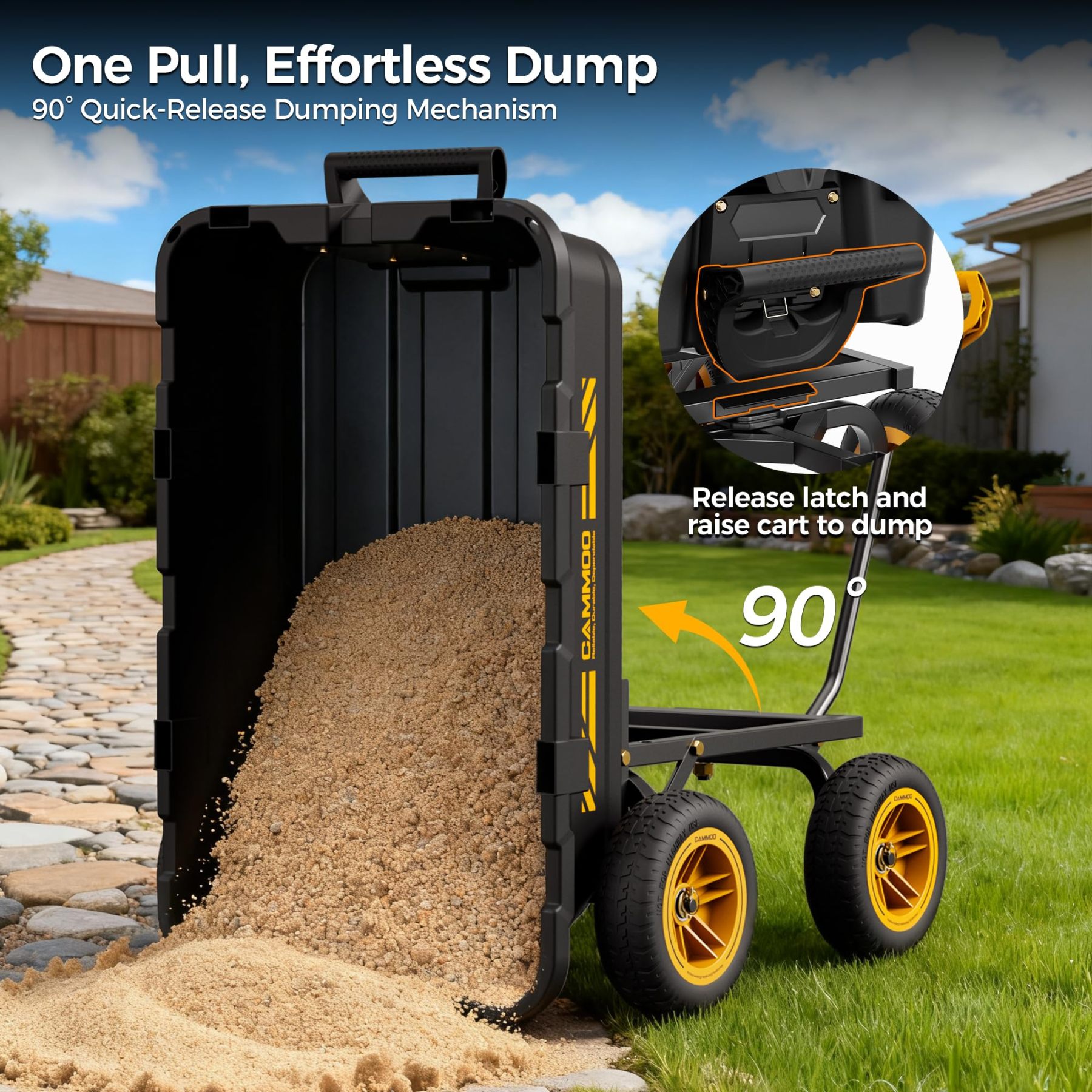 CAMMOO 900lbs Utility Heavy-Duty Garden Dump Cart Wagon DIY Expandable Capacity Over 4 Cu.Ft with 10" NO-FLAT TIRES for Landscaping Gardening