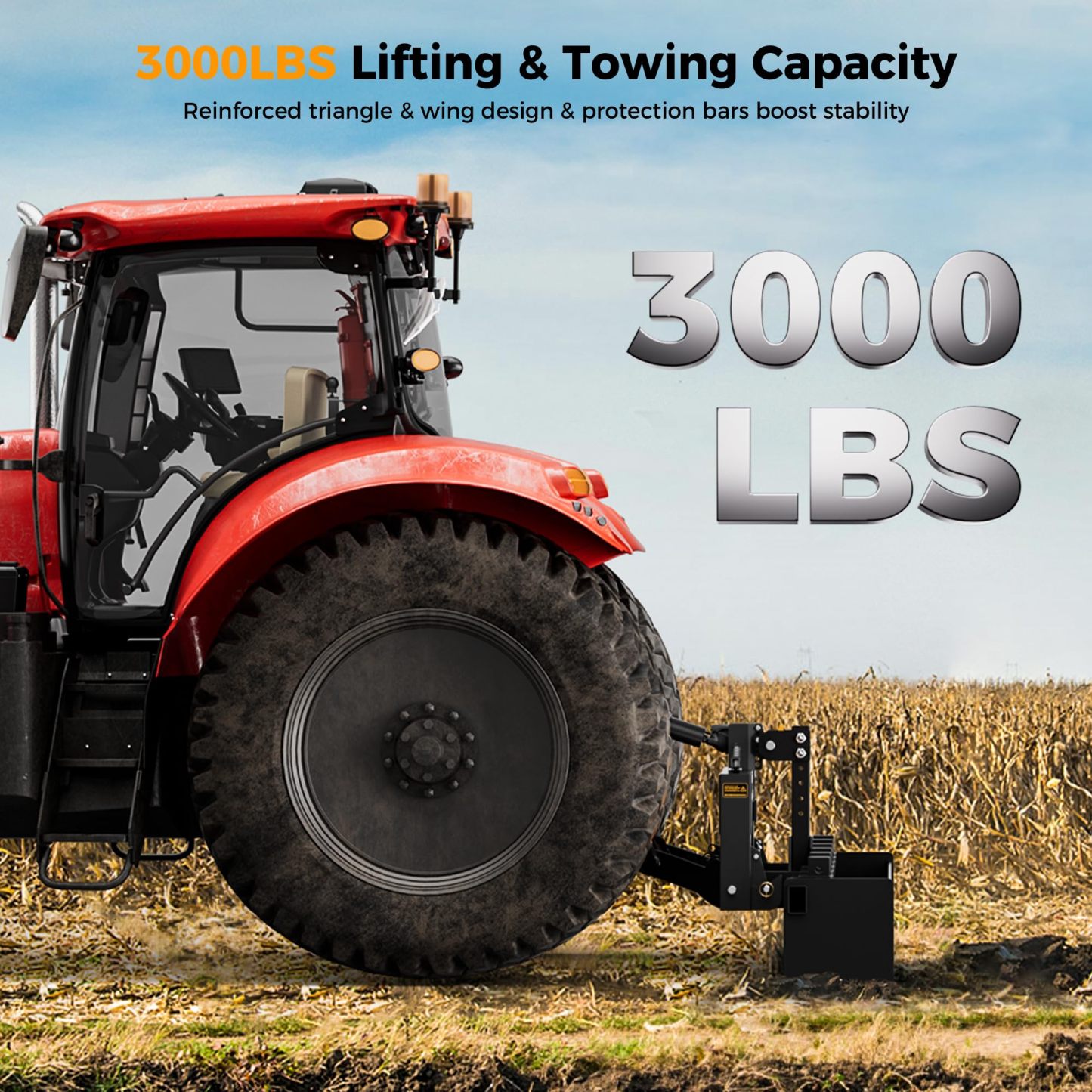 CAMMOO Cat 1 3-Point Quick Hitch with 2" Trailer Hitch Receiver, No Bushing Required Heavy Duty Tractor Accessories and Towing Hitch, 3000 lbs, Black