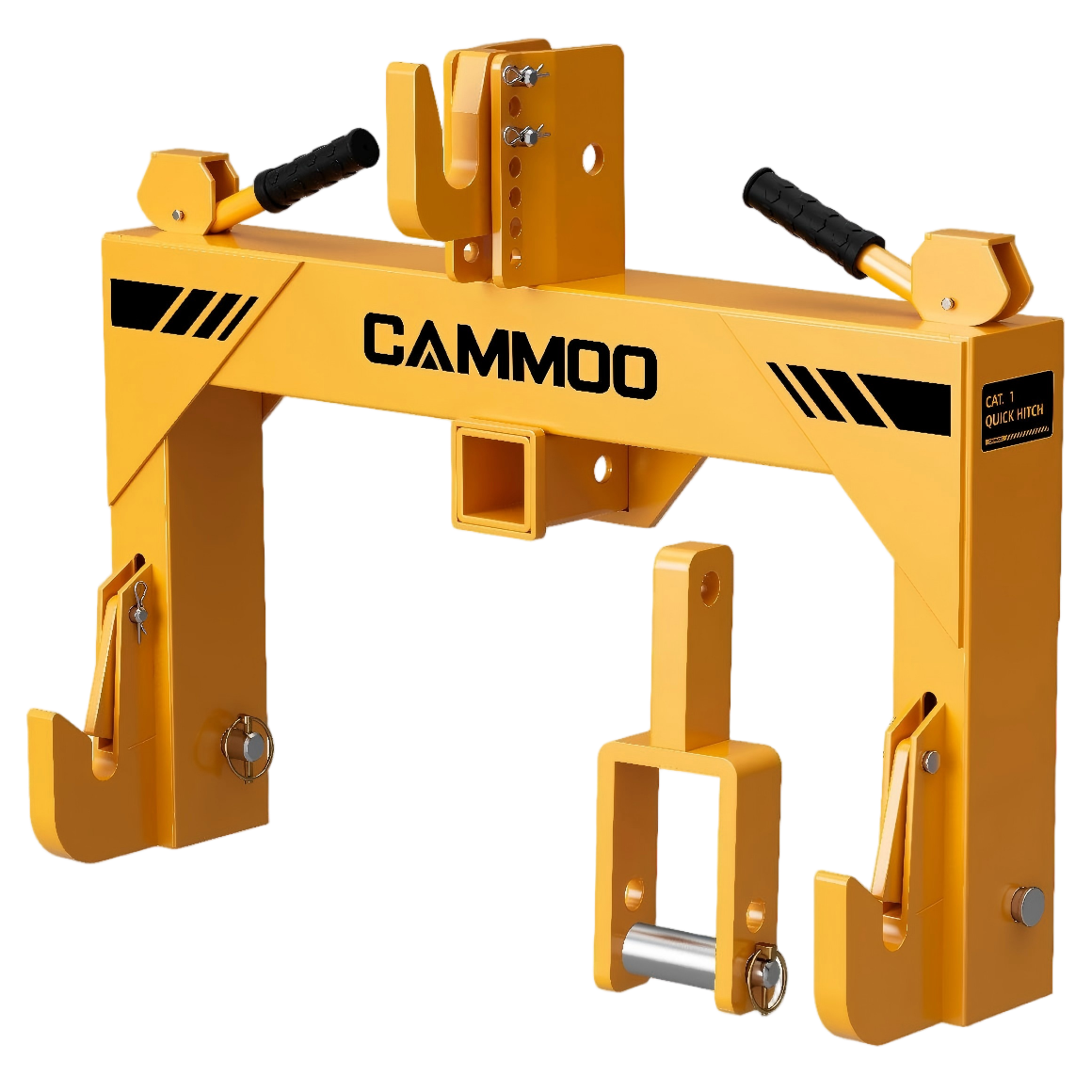 CAMMOO Cat 1 3-Point Quick Hitch with 2" Trailer Hitch Receiver, No Bushing Required Heavy Duty Tractor Accessories and Towing Hitch, 3000 lbs, Yellow