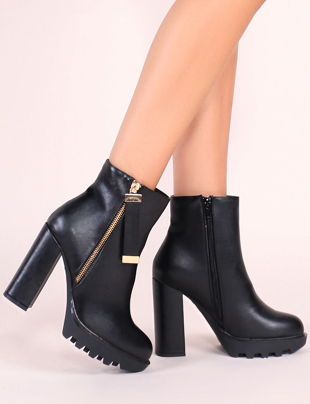 Joji Cleated Ankle Boots in Black