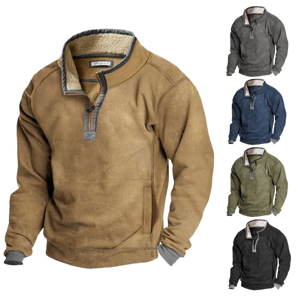 Men's Cashmere Casual Stand Collar Pocket Sweatshirt
