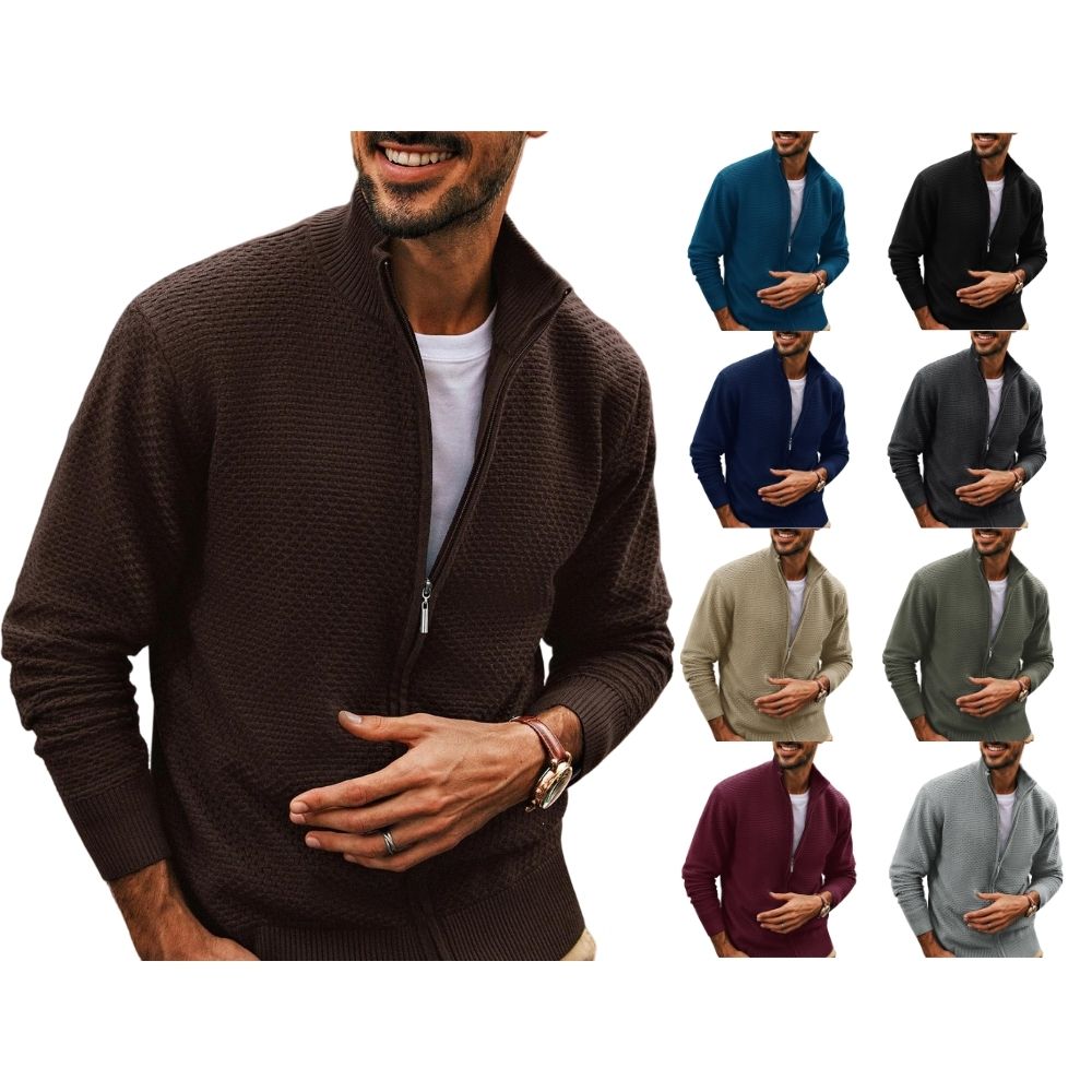 Men's Casual Zipper Cardigan Knit Sweater