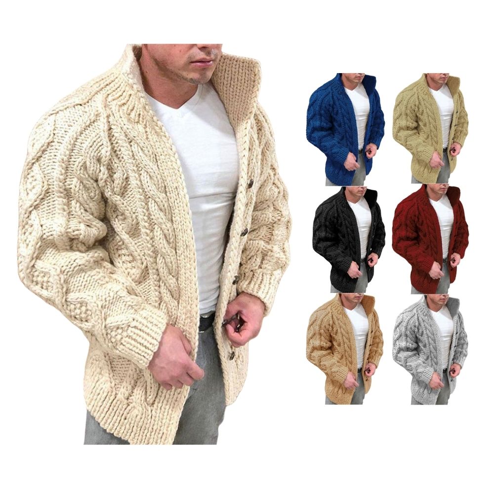 Men's Formal Cardigan Chunky Knit Solid Color Stand Collar Fashion Sweater