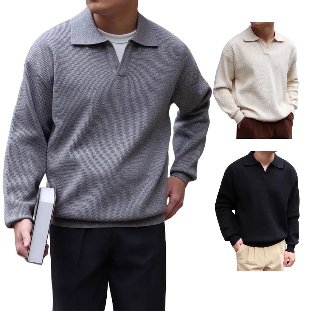 2024 Casual V-neck sweater with lapel neck