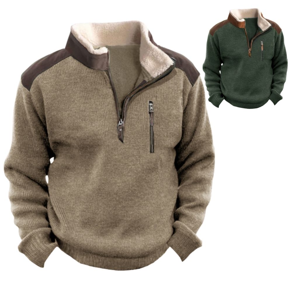 Men's Knitted Sweatshirt Retro Outdoor 1/4 Collar 1/4 Zip Tactical Knit Pullover Sweatshirt