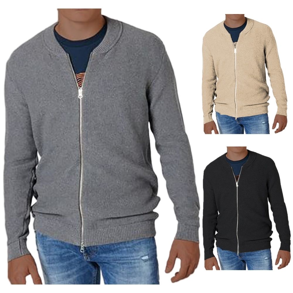 Men's Casual Knit Double Zipper Design Cardigan Sweater
