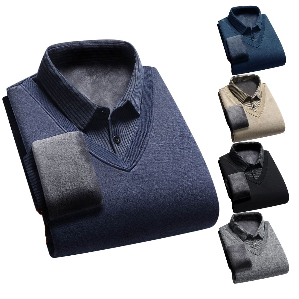 Men's Retro Thermal Fleece Lined Double Layer Sweater