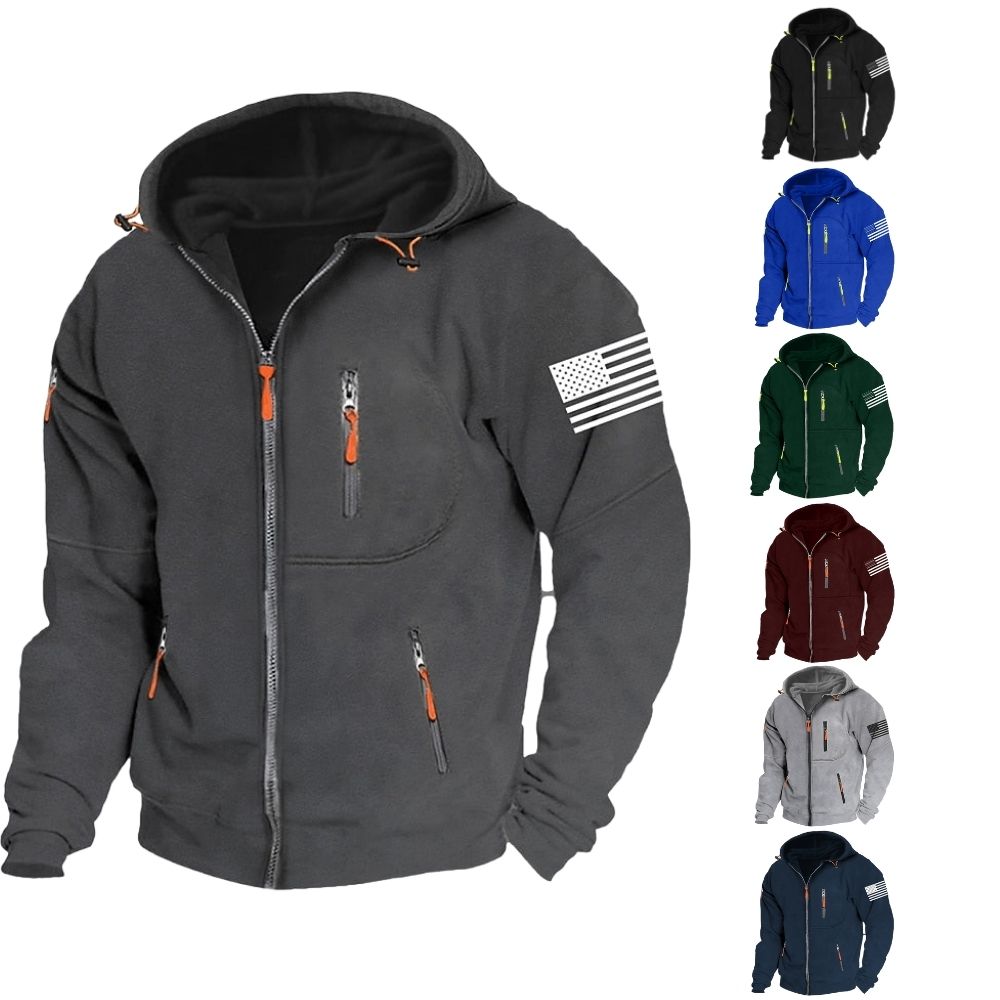 Men's American Flag Hoodie Jacket Zip Up Vacation Streetwear Fleece Hoodie