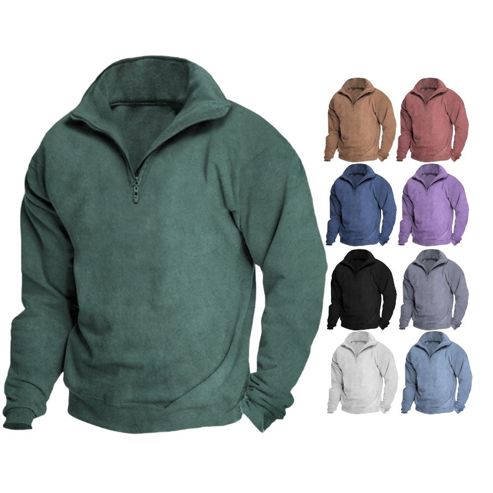 Men's Casual Loose Zipper Suede Pullover Hoodie