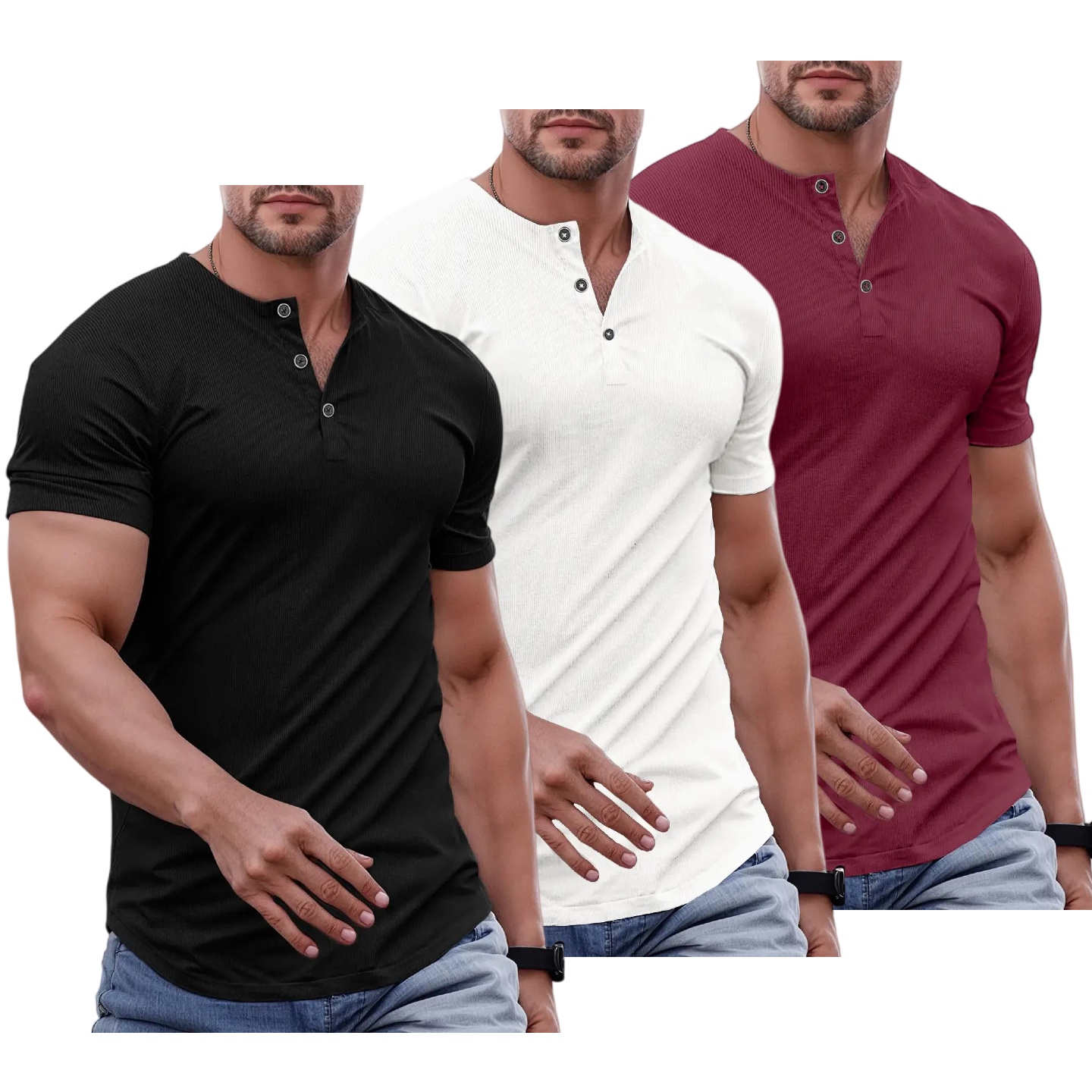 Ember Court™ Men's Slim Fit Henley Shirt - Gym & Casual Wear