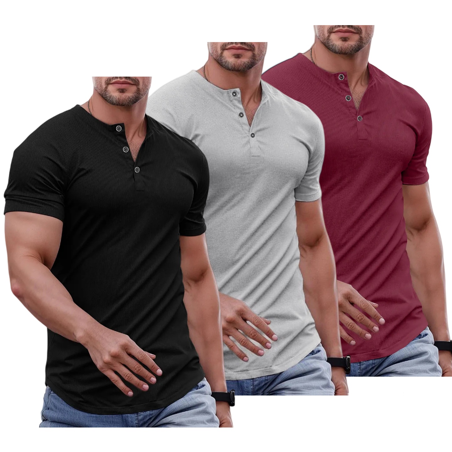 Ember Court™ Men's Slim Fit Henley Shirt - Gym & Casual Wear