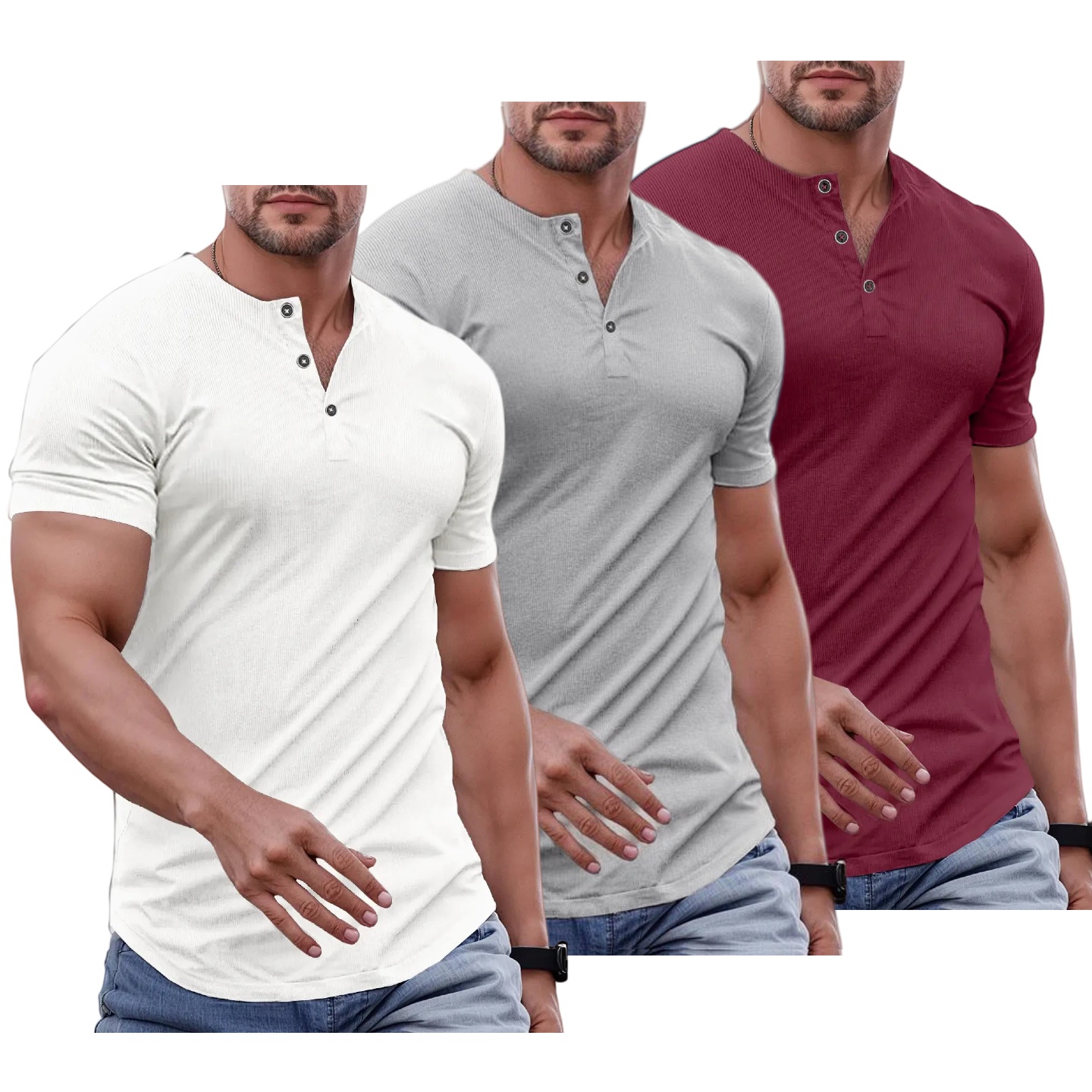 Ember Court™ Men's Slim Fit Henley Shirt - Gym & Casual Wear
