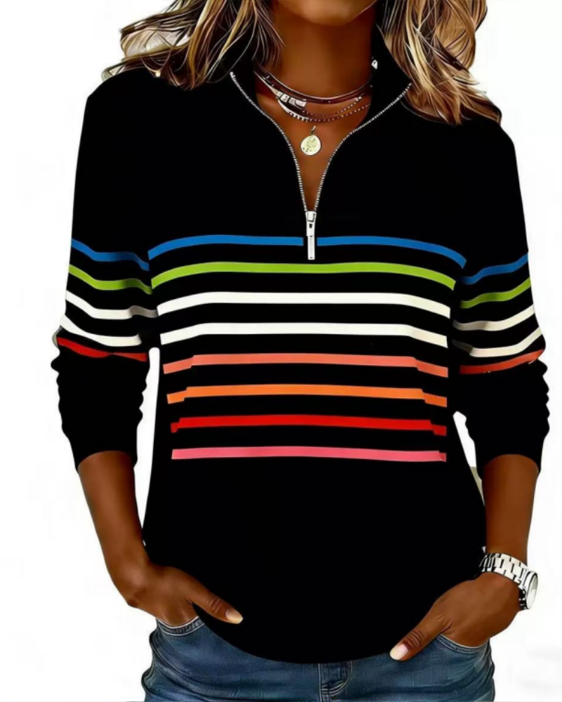 🔥Last Day 50% OFF🔥Half-Zip Rainbow Striped Sweatshirt, Cozy & Bright