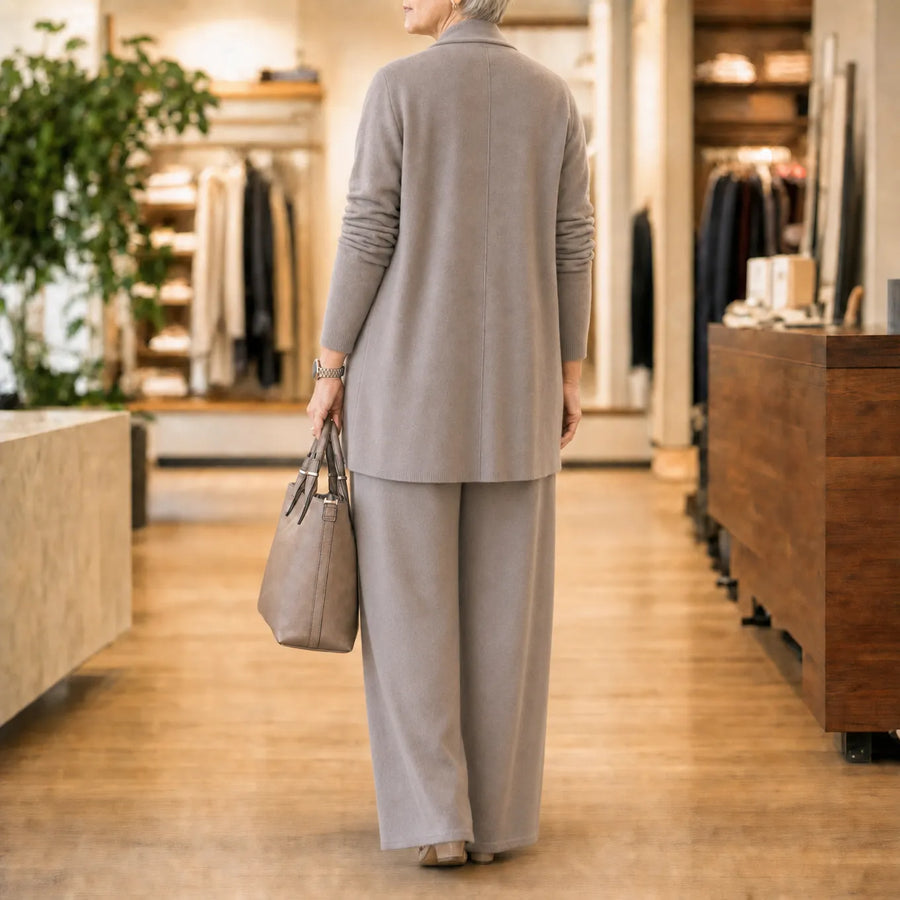Women's 3-Piece Matching Set — Long-Sleeve Top, Wide-Leg Pants & Longline Cardigan