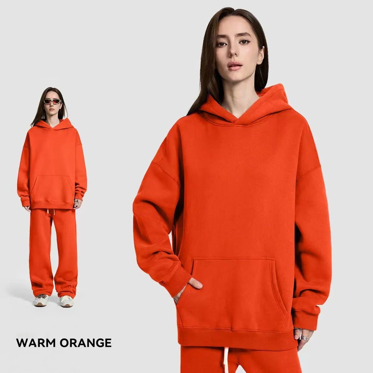 [Copy]NEW 🔥 Women's Cotton Two-Piece Oversized Drawstring Sweatshirt Wide Leg Sweatpants Casual Set
