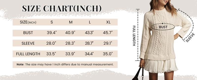 SKEJU Women Cable Knit Sweater Dress Crewneck Long Sleeve Pleated Mini Dress Twofer Style Patchwork Dress