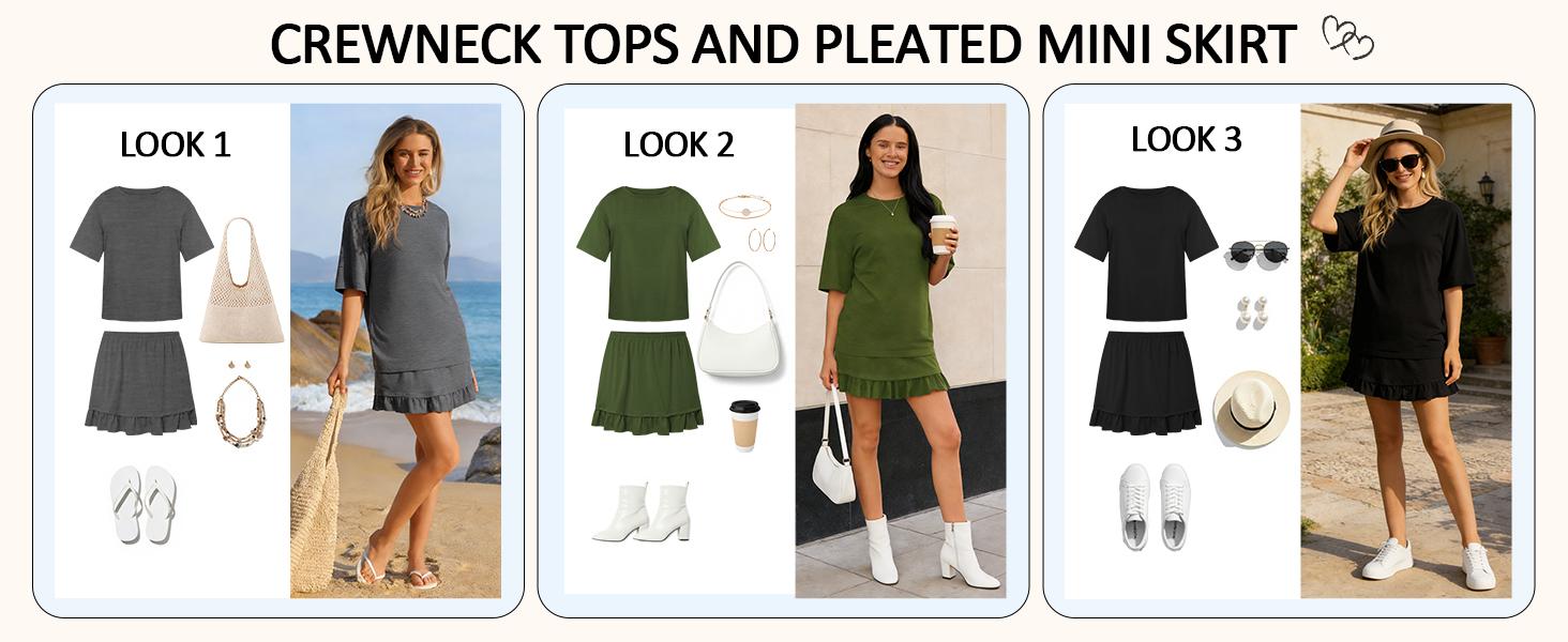 Yousify Women's 2 Piece Skirt Set Summer Vacation Outfits Short Sleeve Crewneck Top & Casual Mini Skirt for Easy Styling Loungewear Womenswear Yousify Women's 2 Piece Skirt Set Summer Vacation Outfits Short Sleeve Crewneck Top & Casual Mini Skirt for Easy Styling Loungewear Womenswear