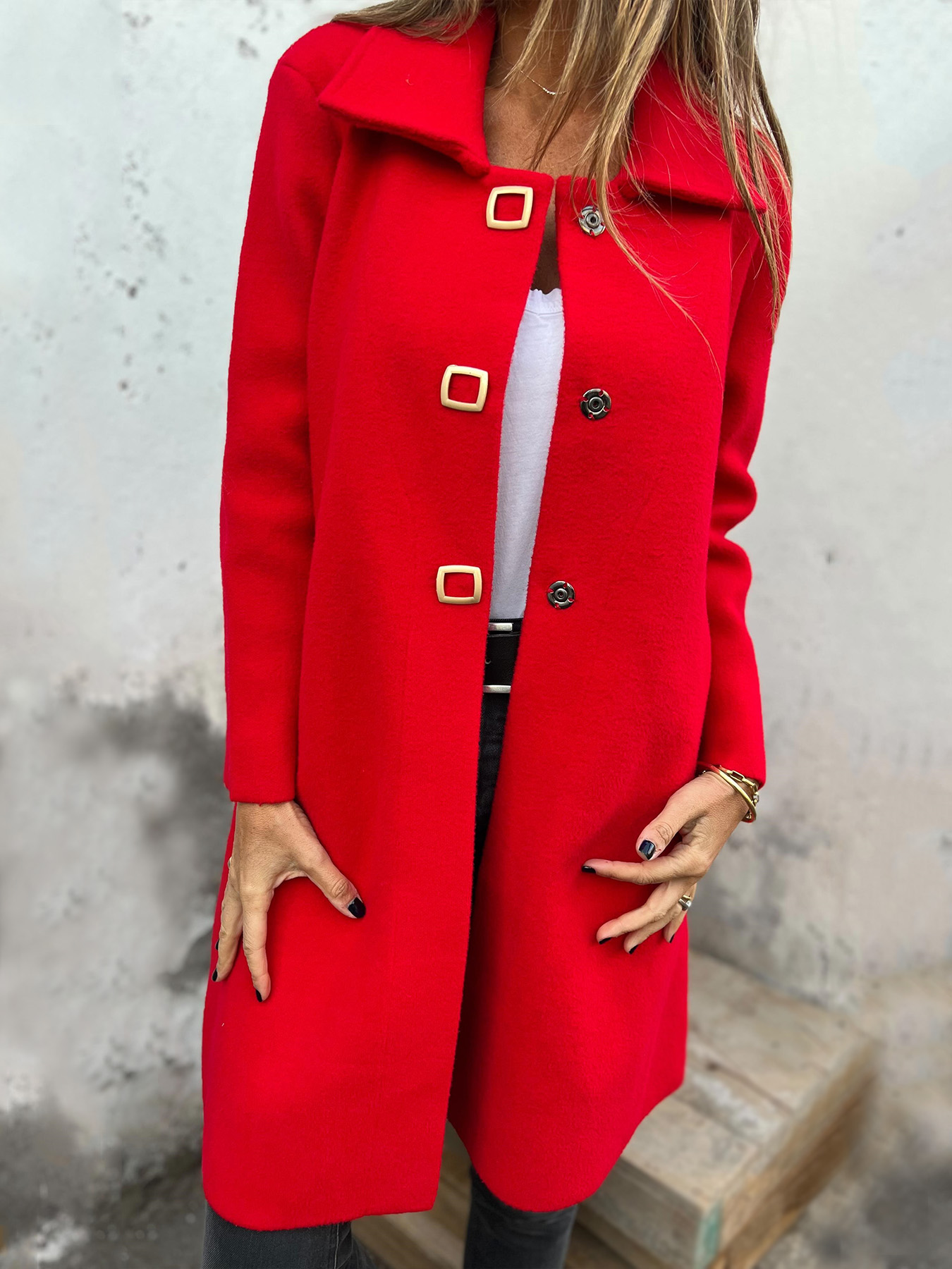 Women's Single-Breasted Solid Color Long Wool Jacket