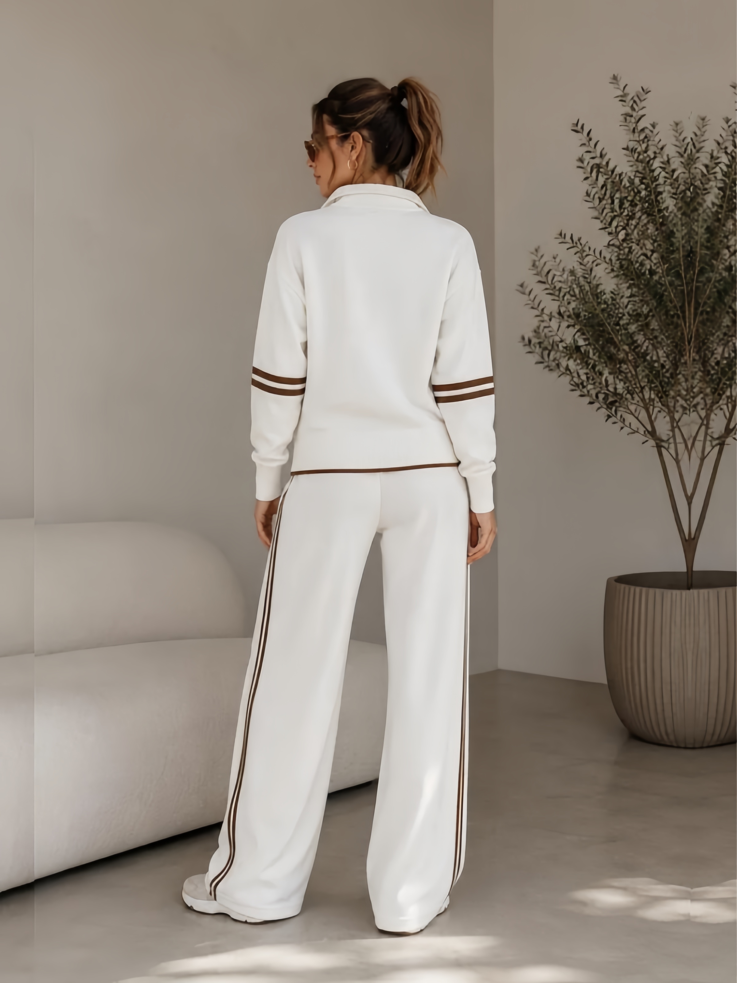 Women's Half Zip Lounge Set – Relaxed Two-Piece Wide Leg Tracksuit