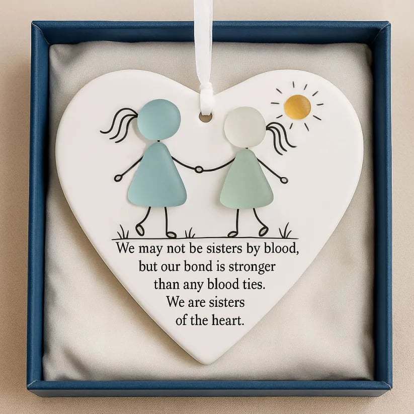 🌊💞Heart-Shaped Sisters Sea Glass Ornament✨Shaped by Nature & Crafted by Hand💝