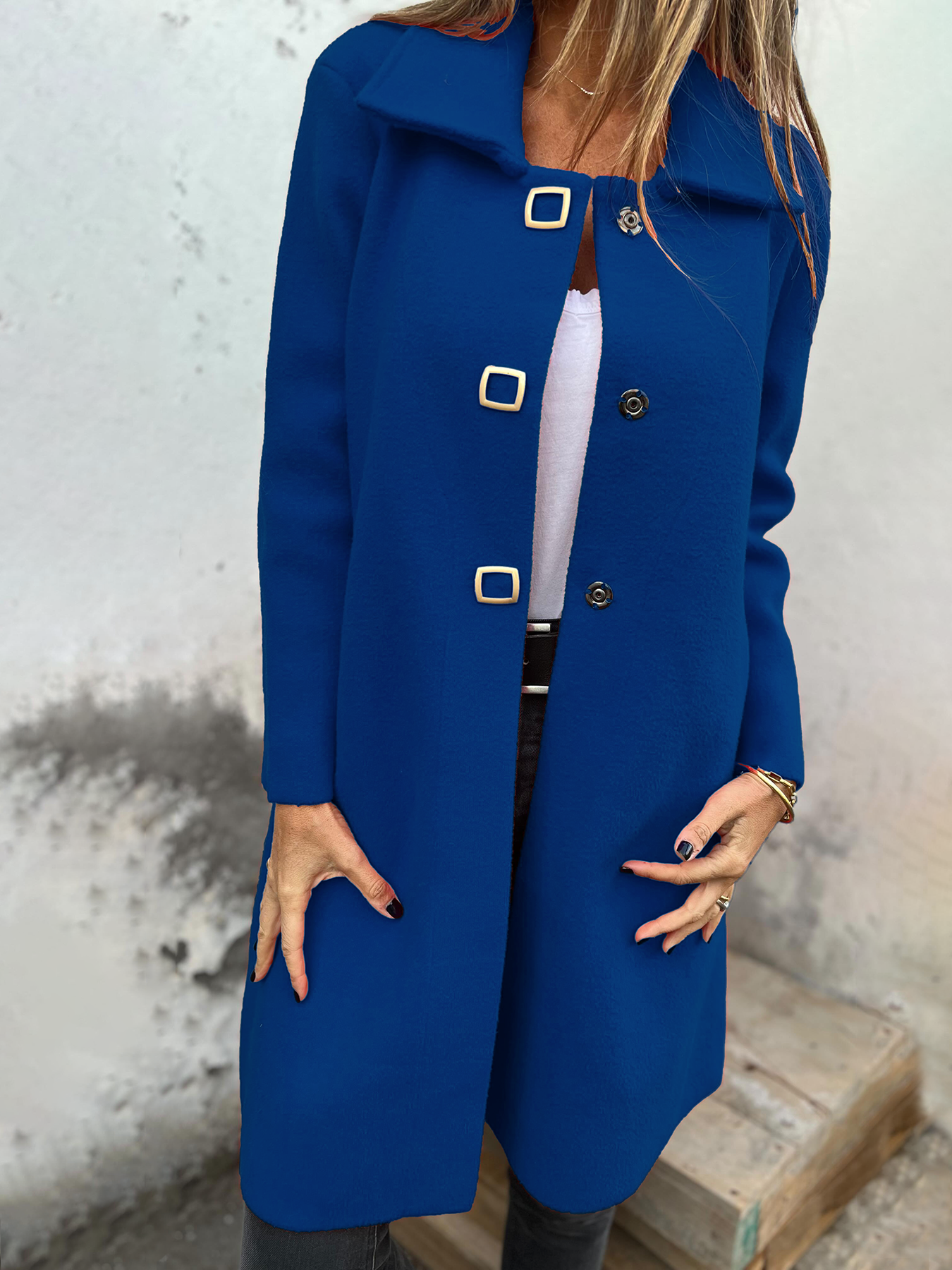 Women's Single-Breasted Solid Color Long Wool Jacket